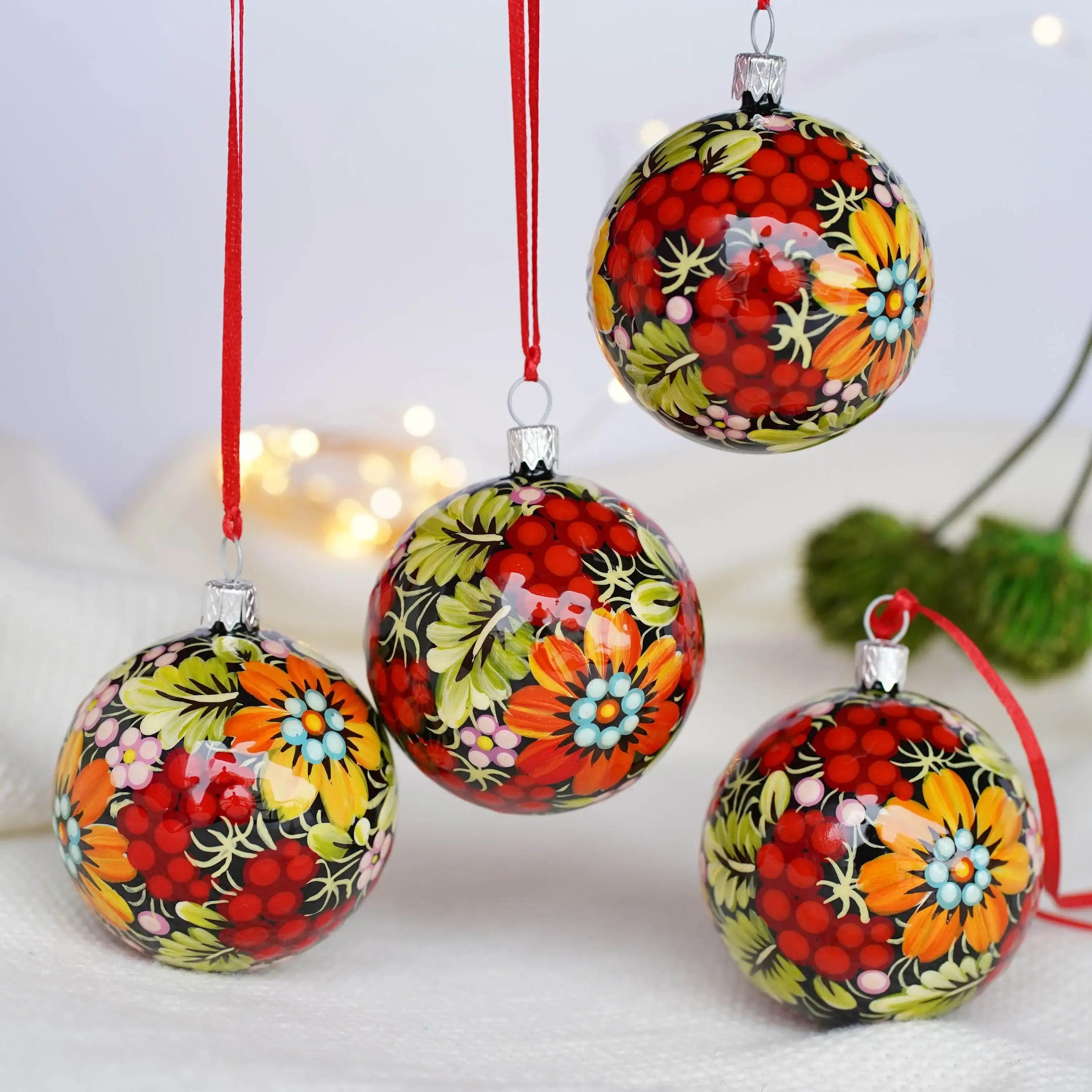 handmade sunflower christmas ornaments Petrykivka painted