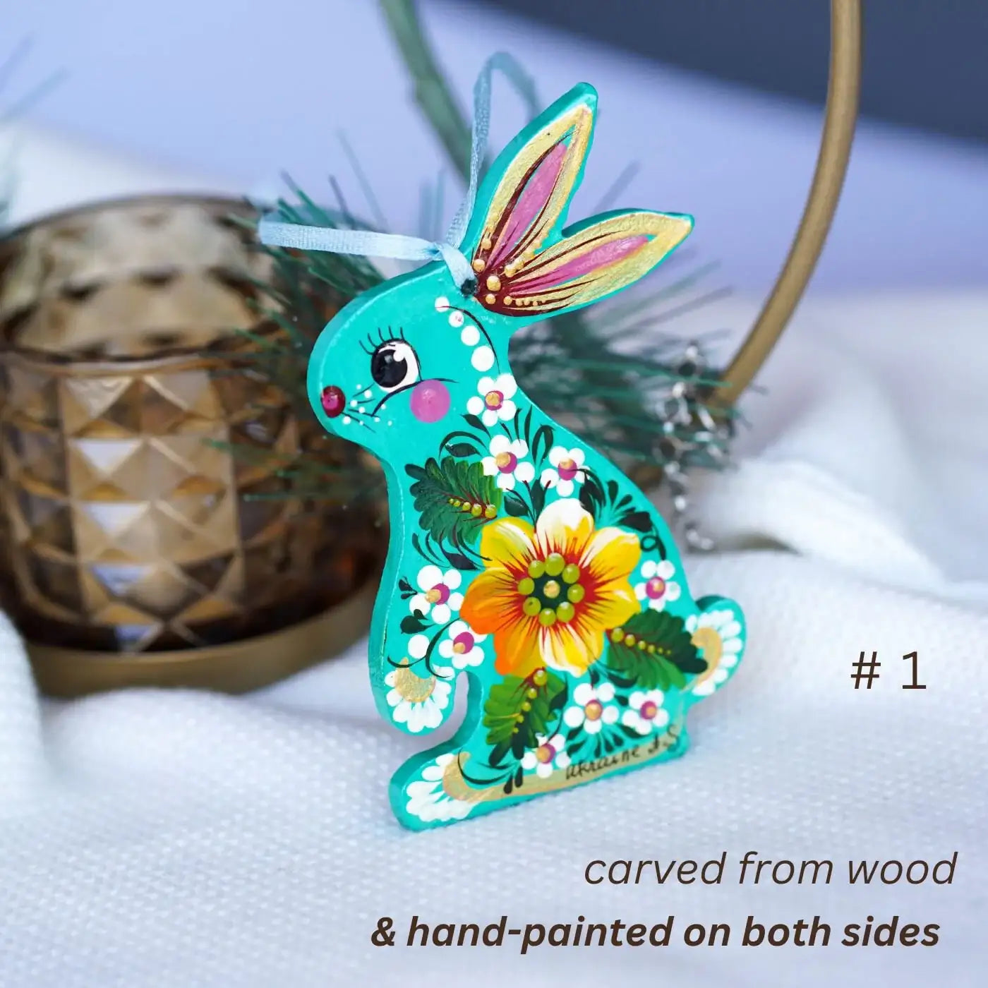 Painted Wooden Easter Bunny Ukrainian Ornament