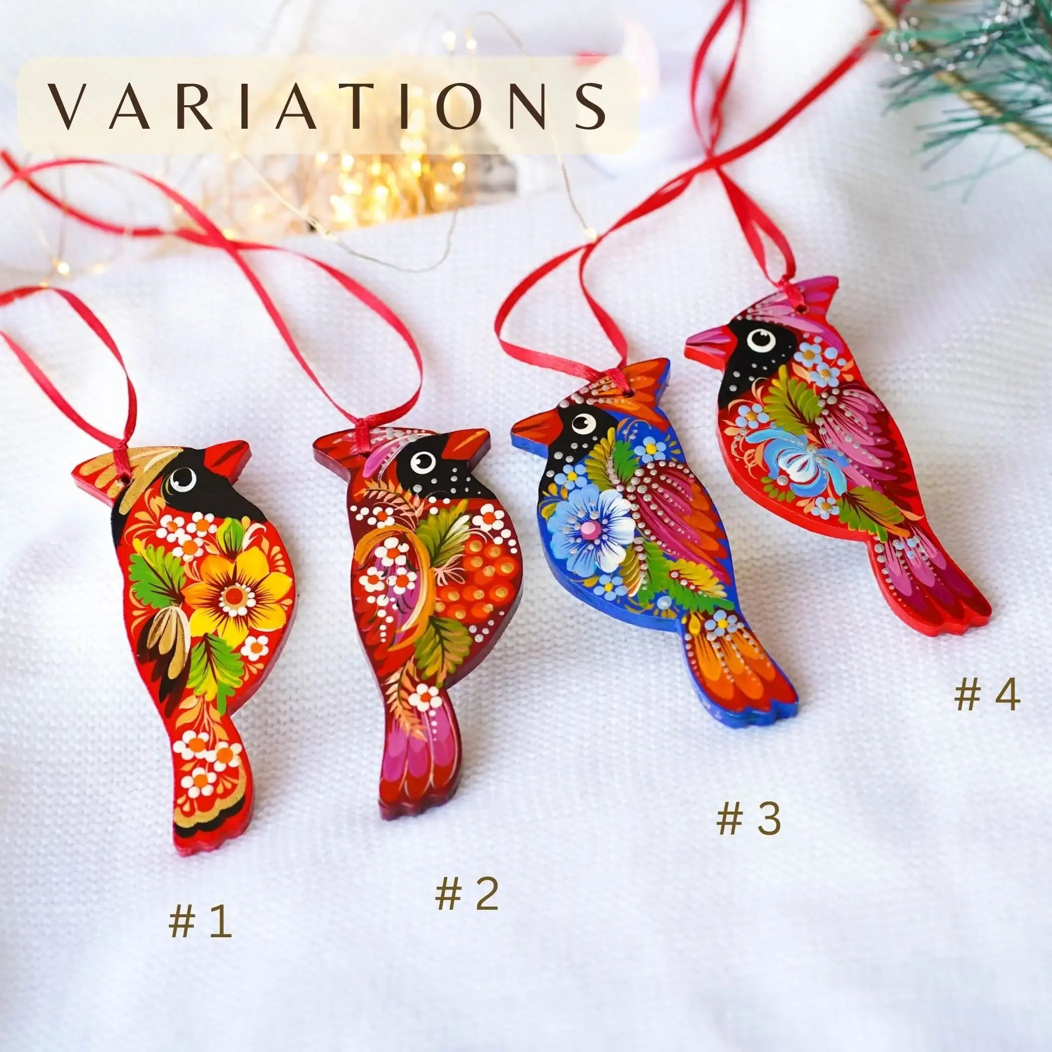 Handmade Wooden Red Cardinal Ukrainian ornament with Petrykivka painting