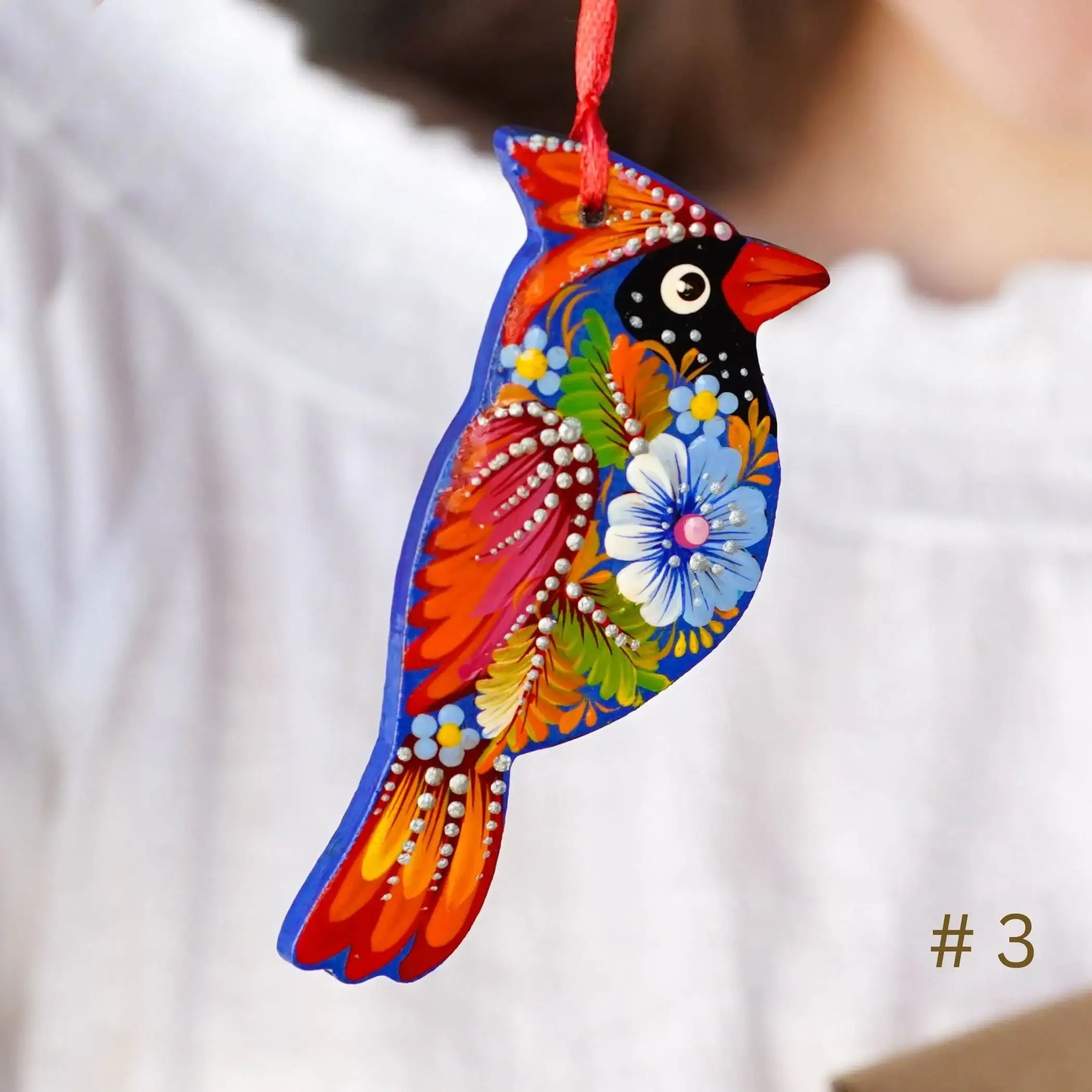 Painted Wooden Cardinal Christmas Ornament