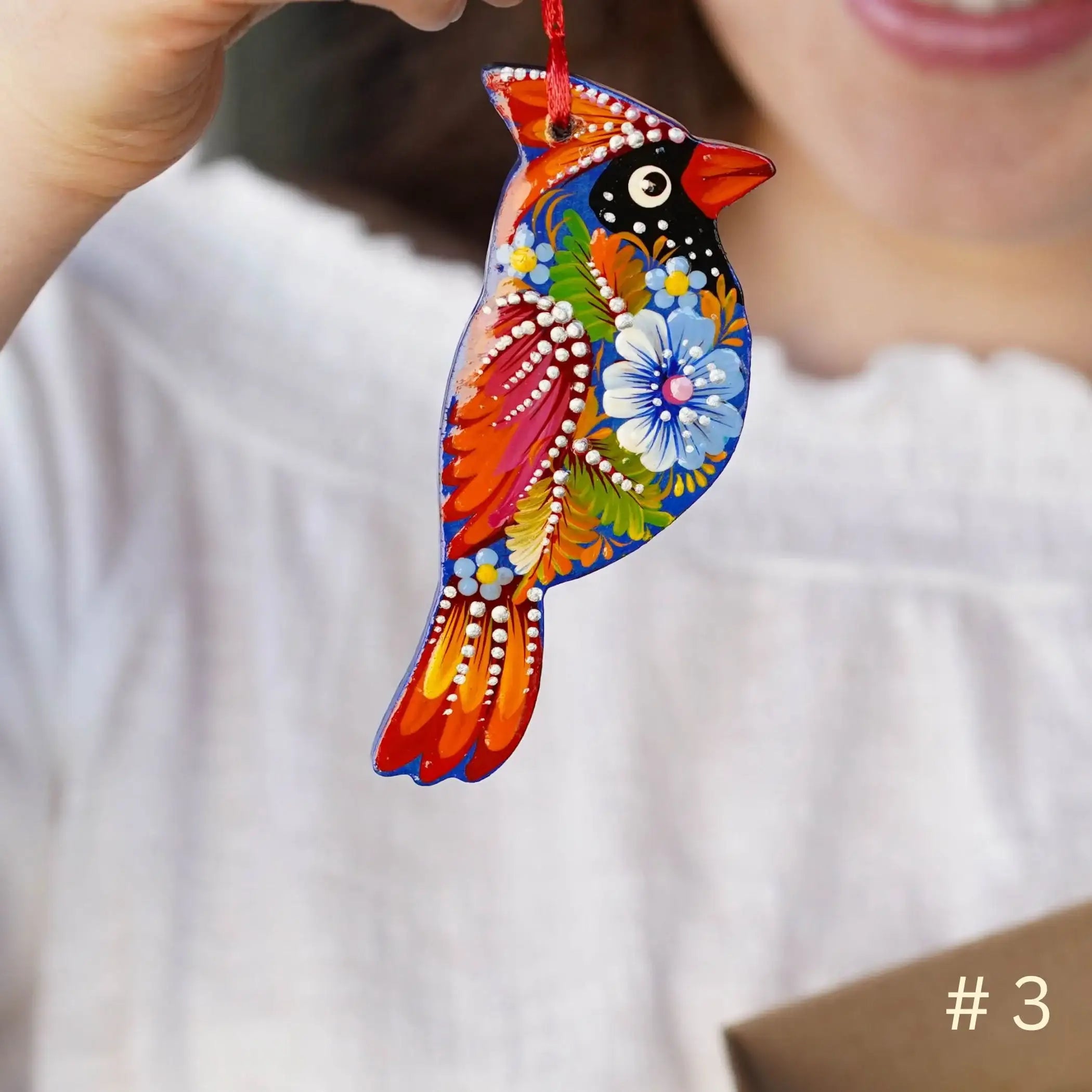 Painted Wooden Cardinal Christmas Ornament