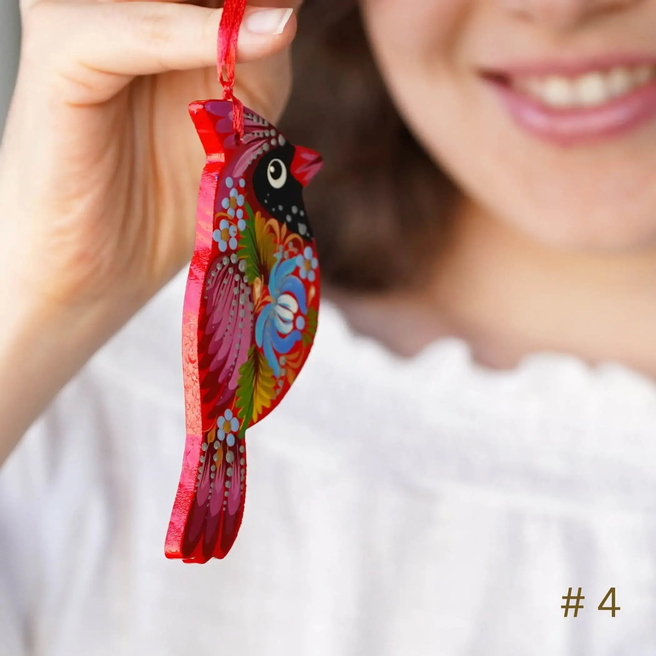 Cardinal Christmas Ornament Painted on Wood