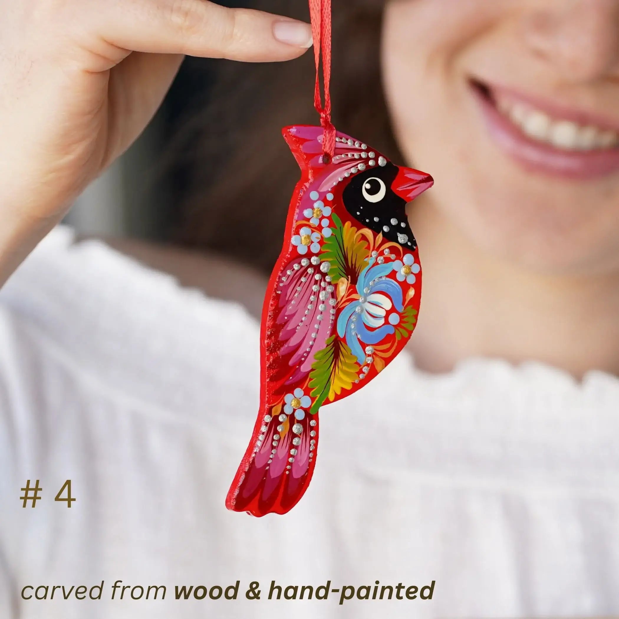 Cardinal Christmas Ornament Painted on Wood