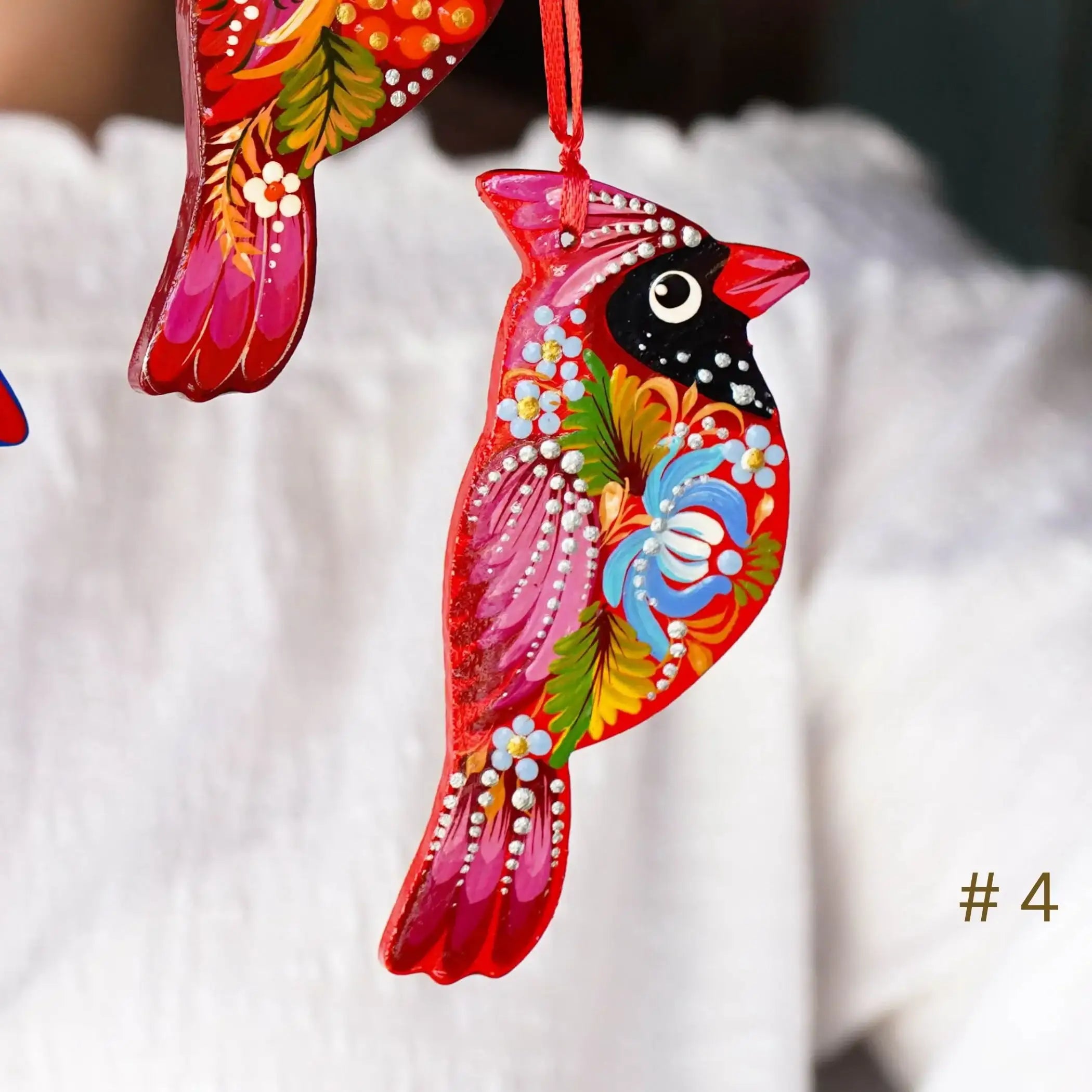 Cardinal Christmas Ornament Painted on Wood