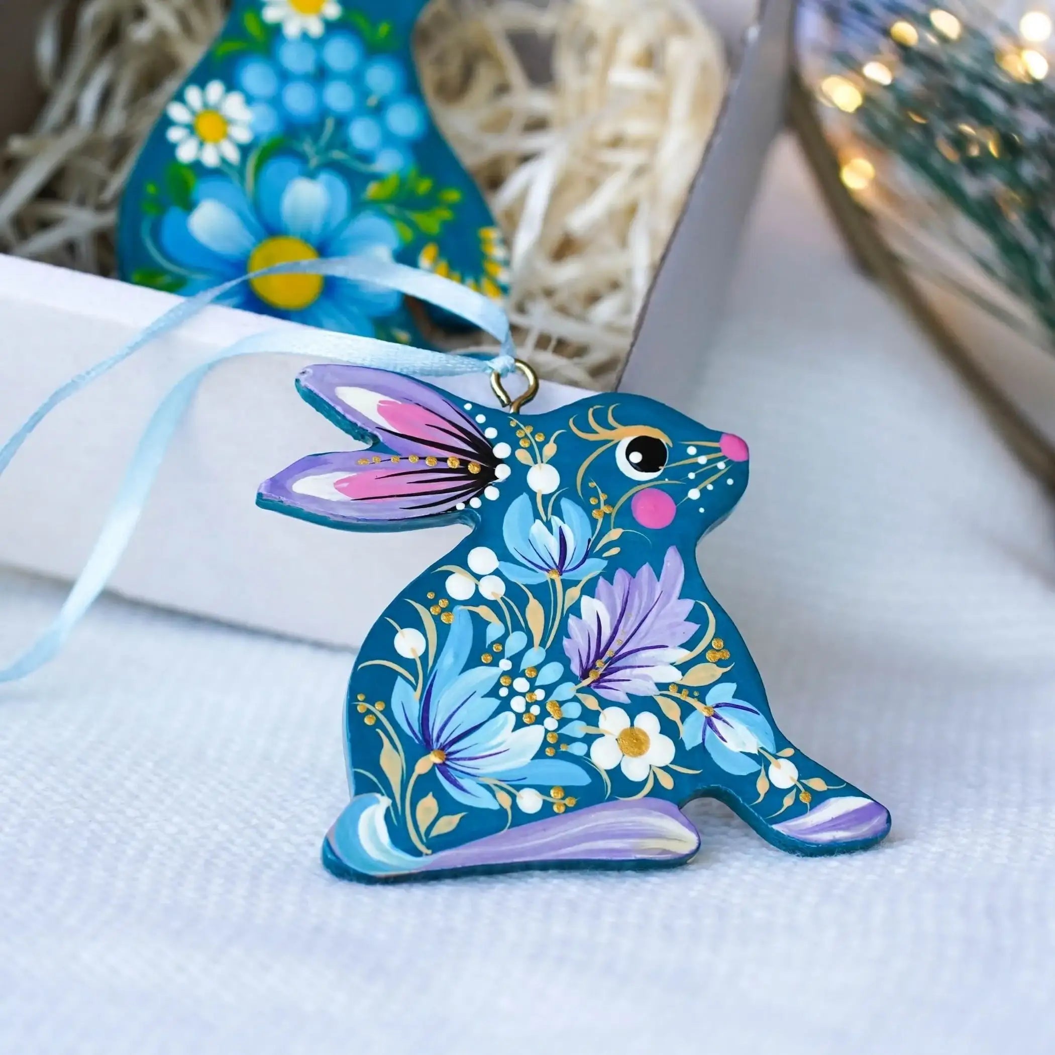 Personalized Painted Rabbit & Bunny Family Ornament Set