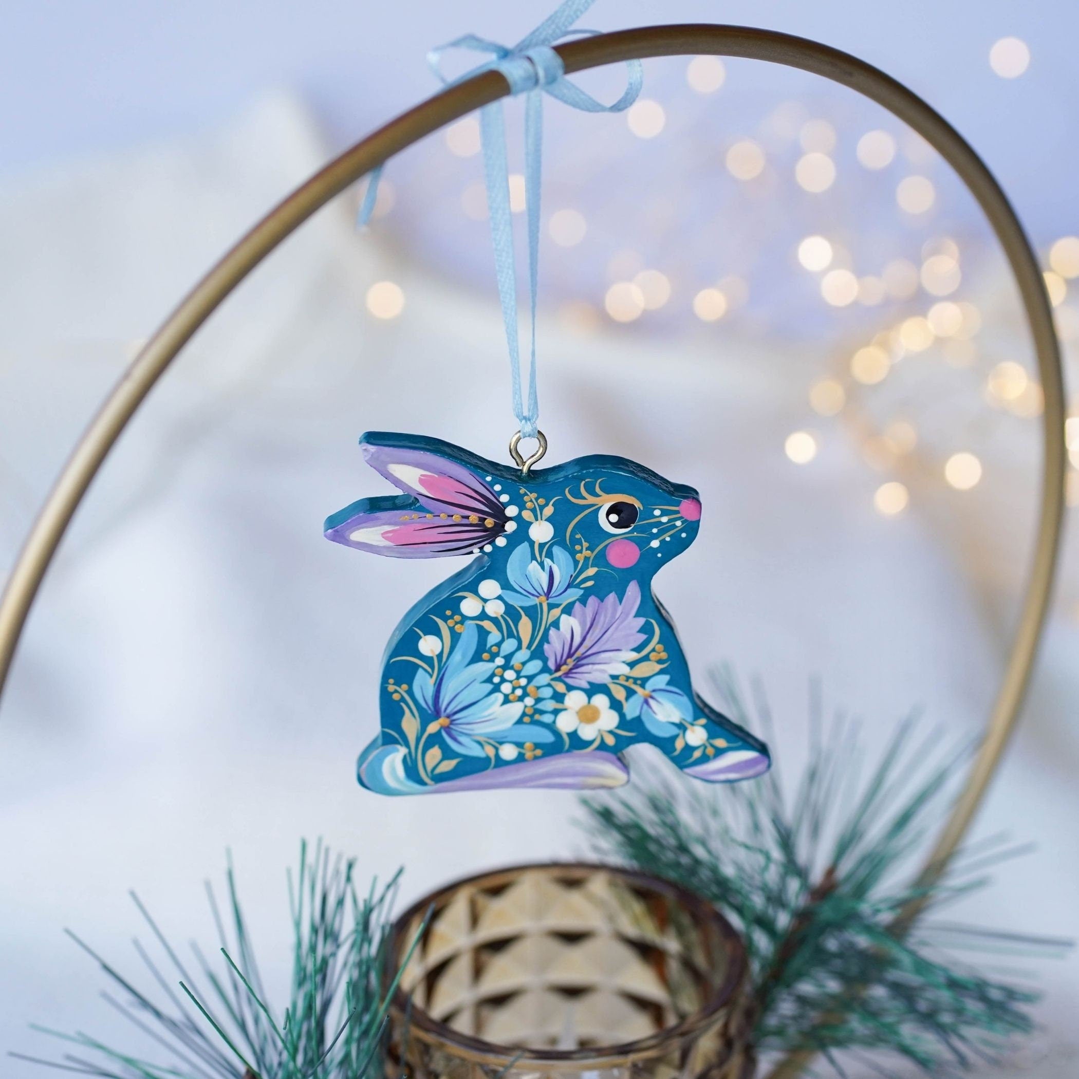Personalized Painted Rabbit & Bunny Family Ornament Set