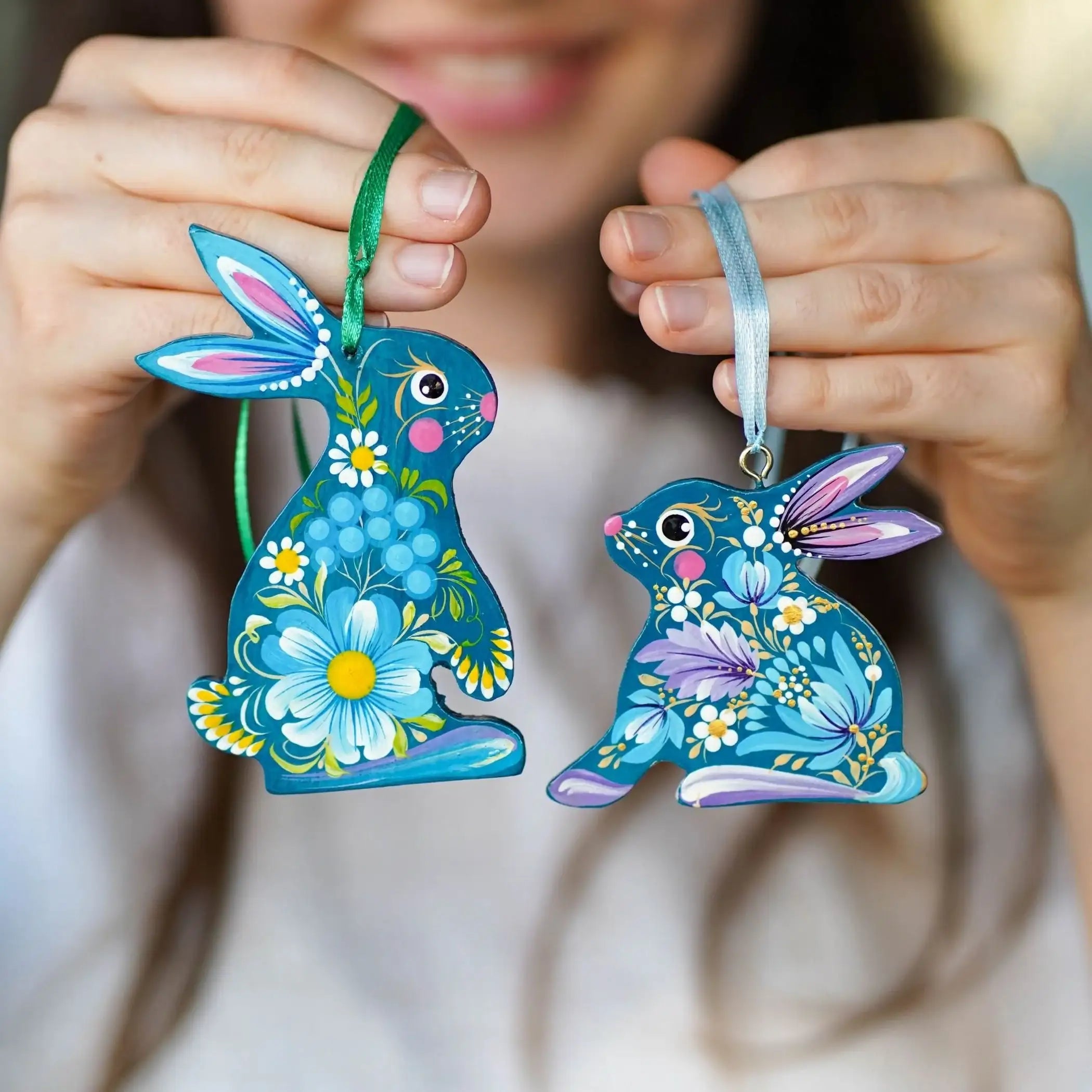 Personalized Painted Rabbit & Bunny Family Ornament Set