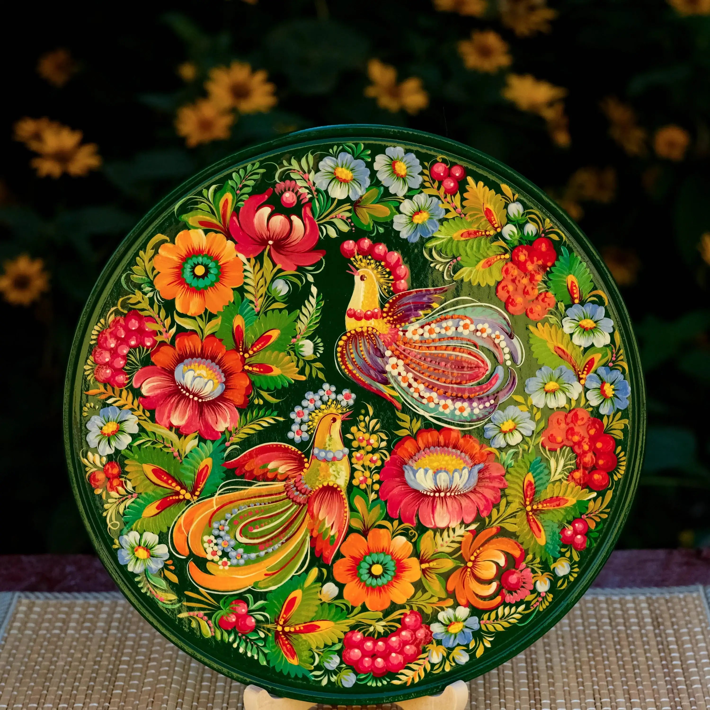 painted wooden petrykivka plate