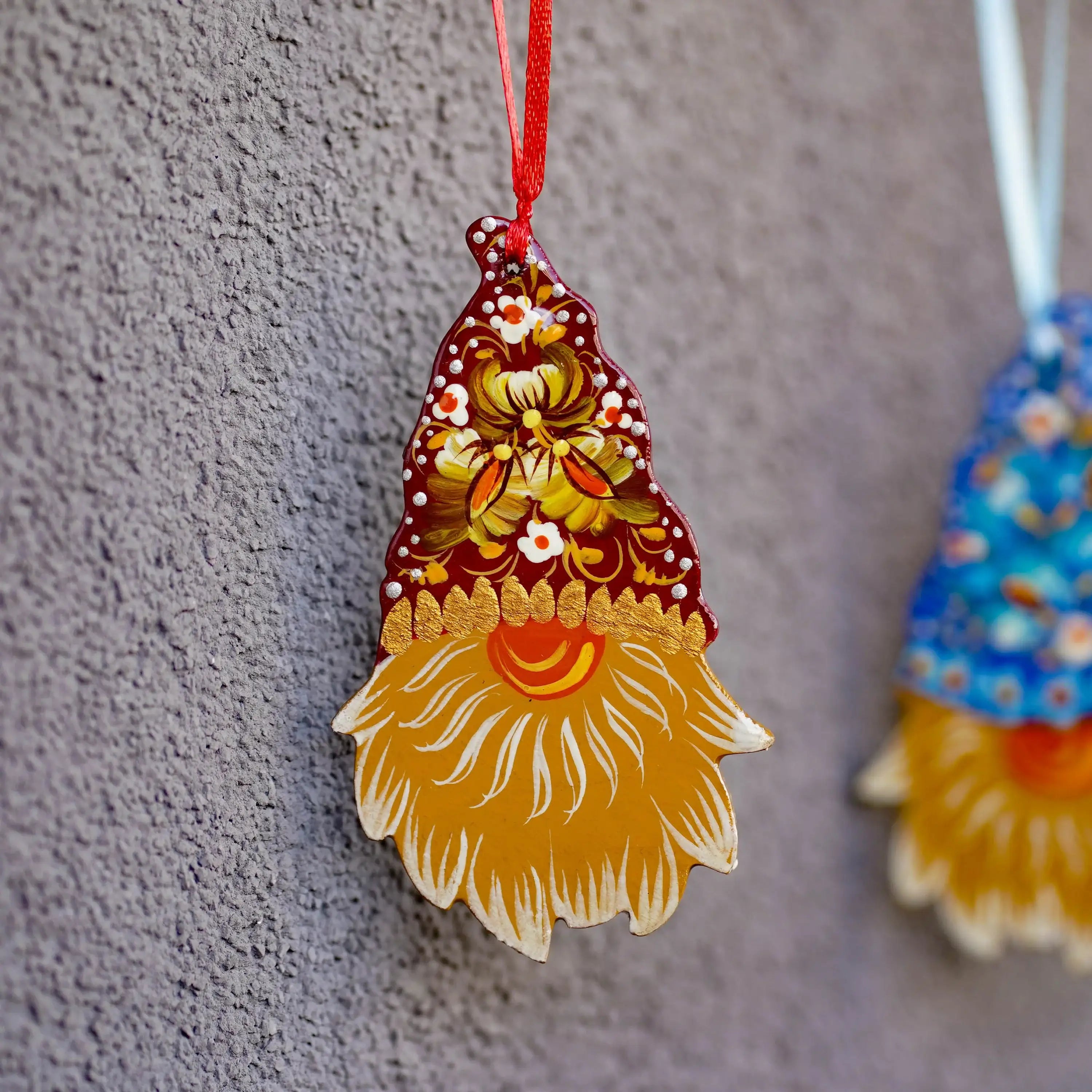 Gnome ornament set of 3 pcs - Hand painted wooden Christmas ornaments, Gift-wrapped