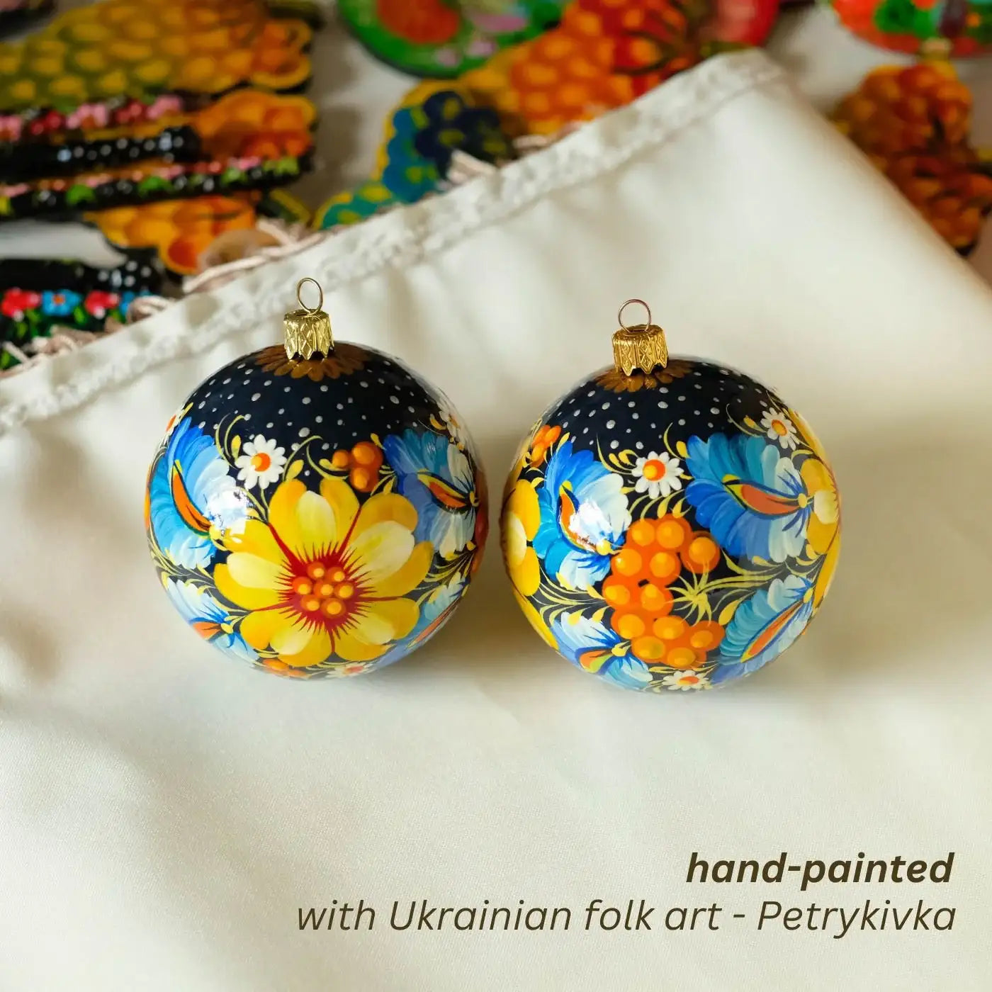 Set of Hand-painted Ukrainian Christmas Ball Ornaments 2.4 in, Gift-wrapped