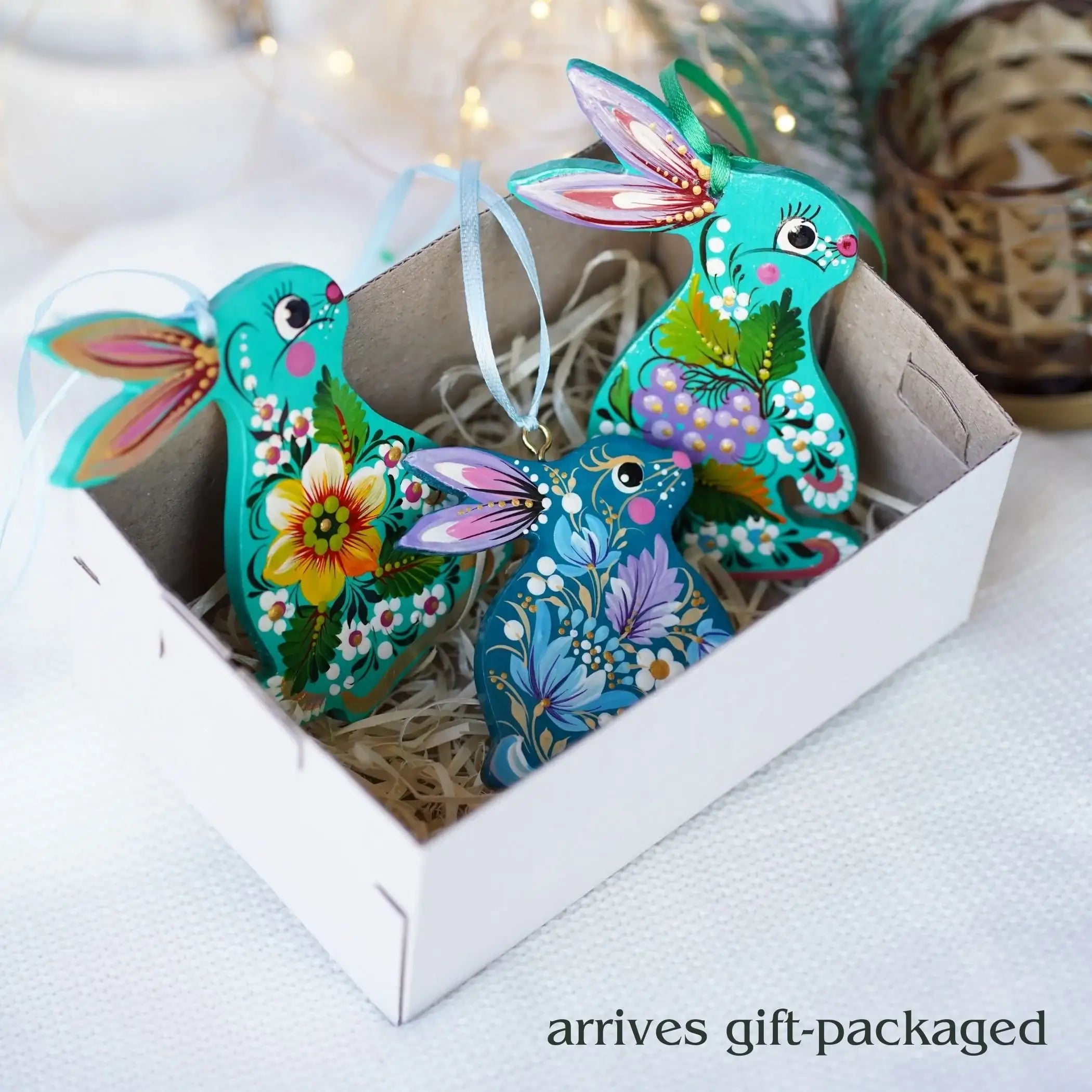 Personalized Set of Painted Wooden Family Easter Bunnies