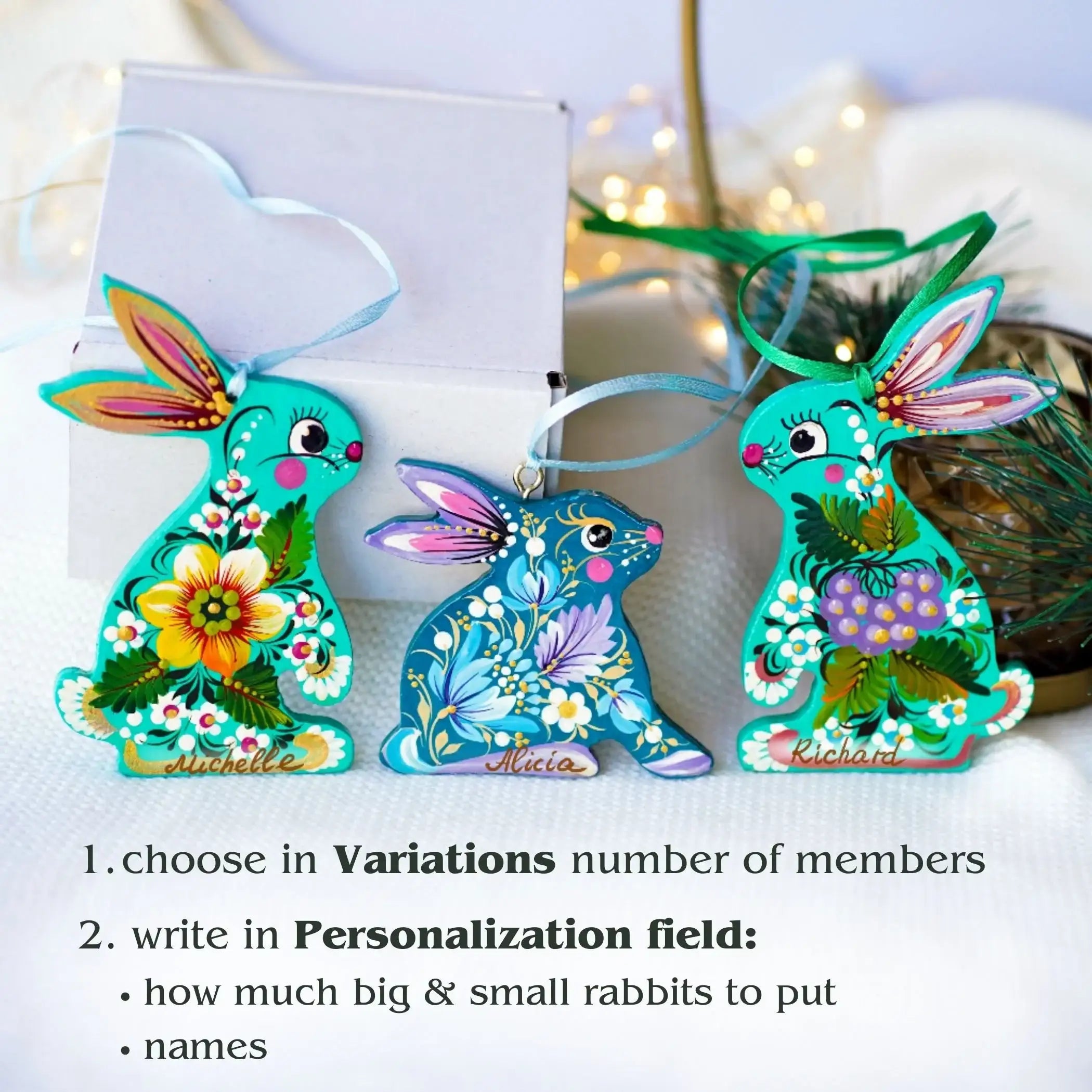 Personalized Set of Painted Wooden Family Easter Bunnies