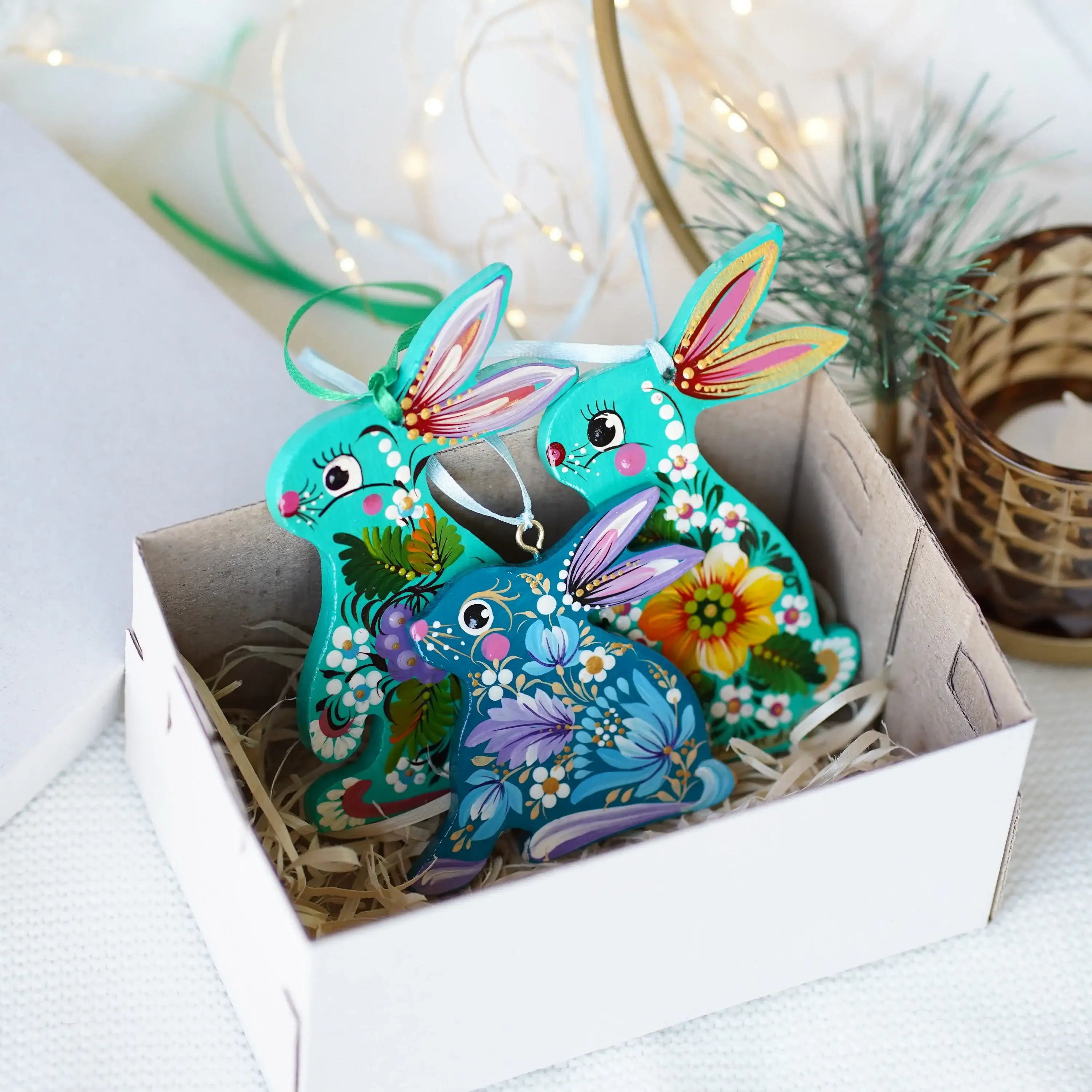 Personalized Set of Painted Wooden Family Easter Bunnies