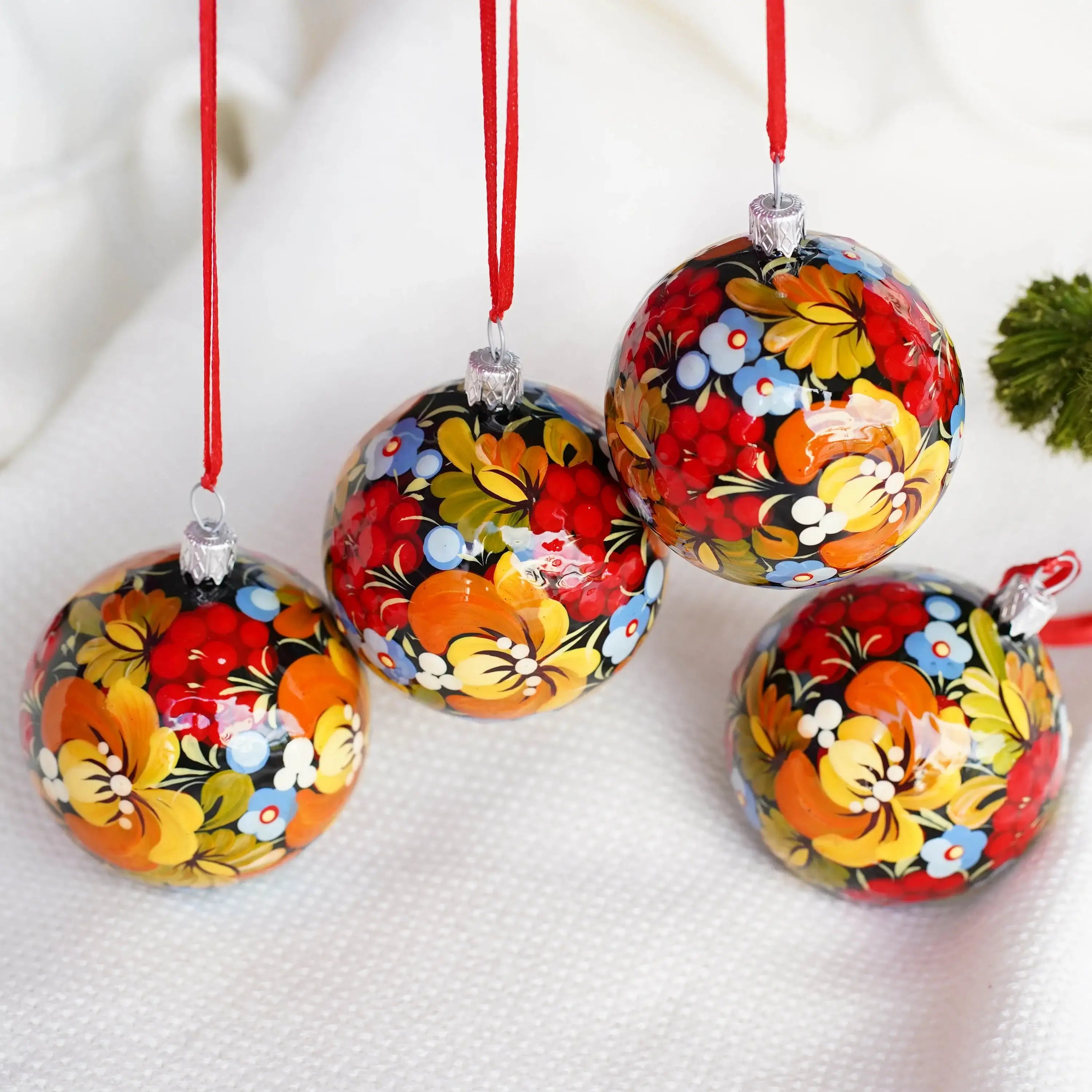 painted flower Christmas ornaments