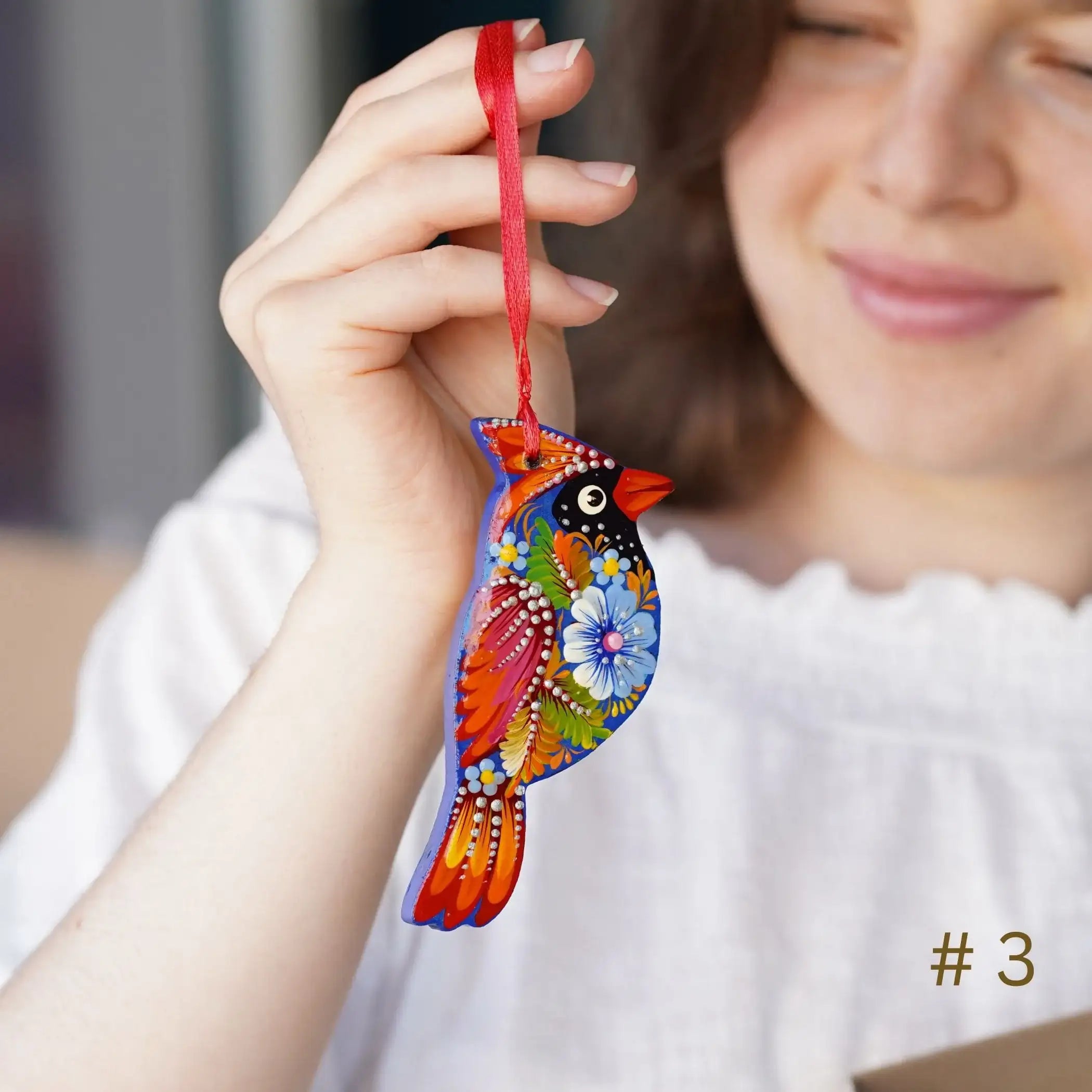 Painted Wooden Cardinal Christmas Ornament