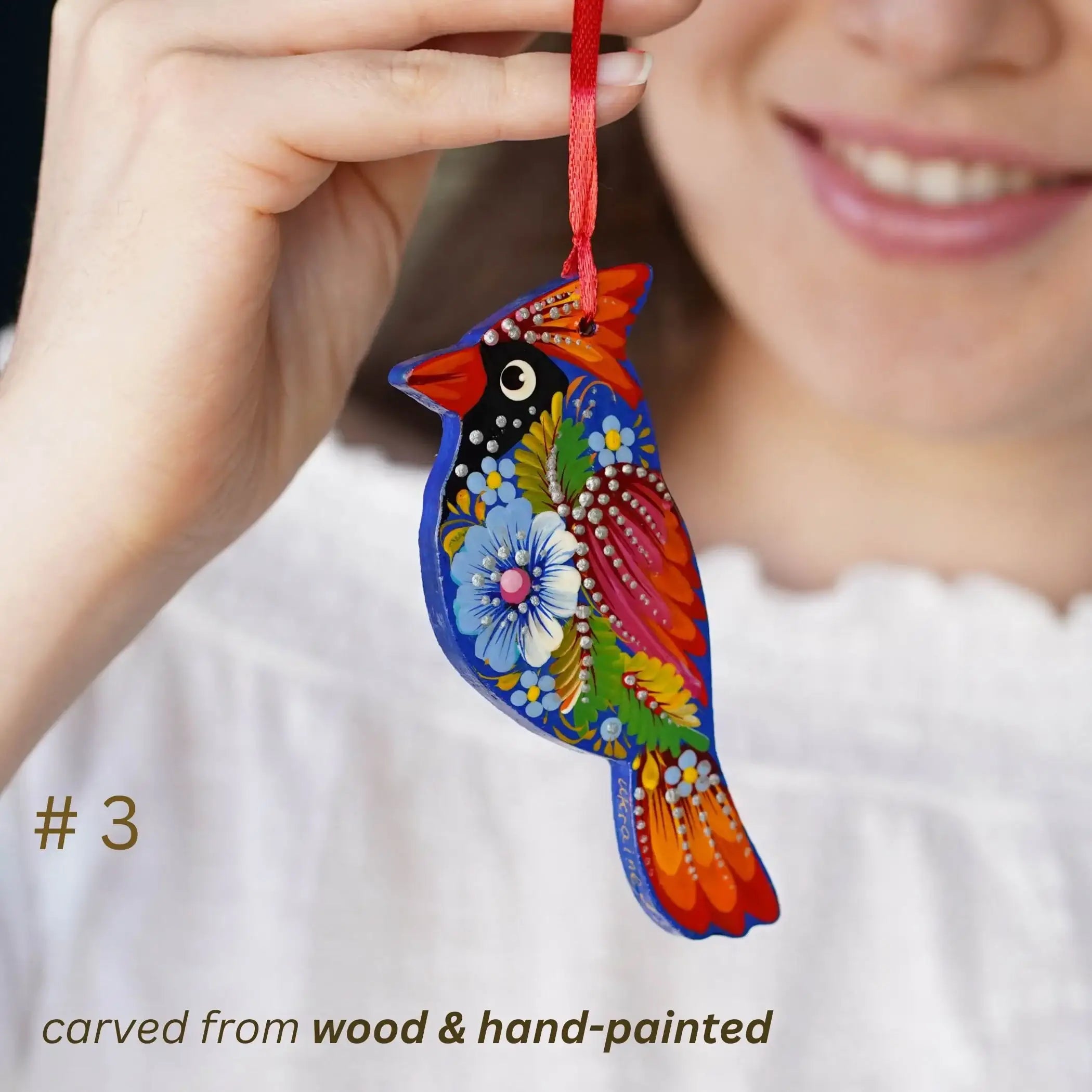 Painted Wooden Cardinal Christmas Ornament