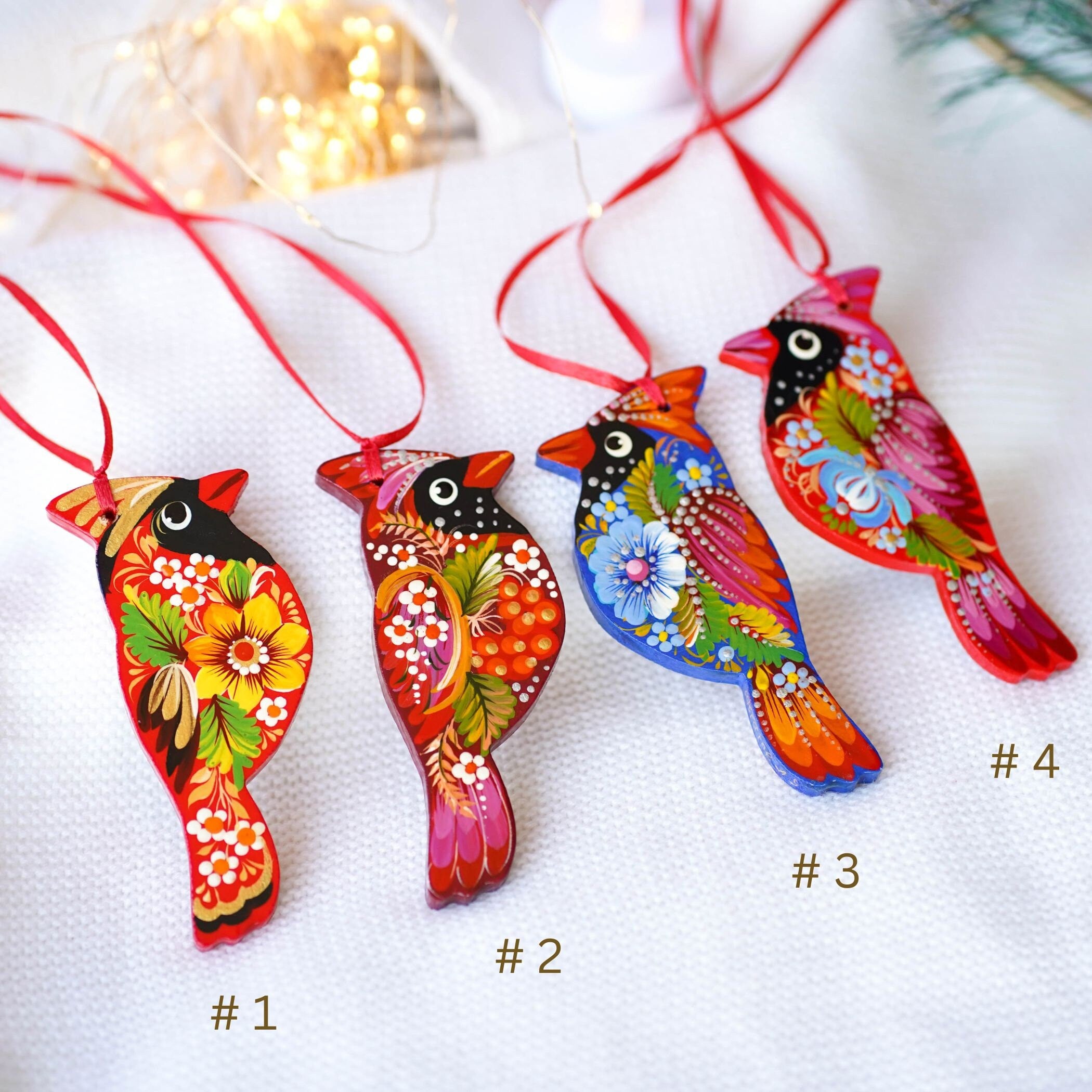 Painted Wooden Cardinal Christmas Ornament