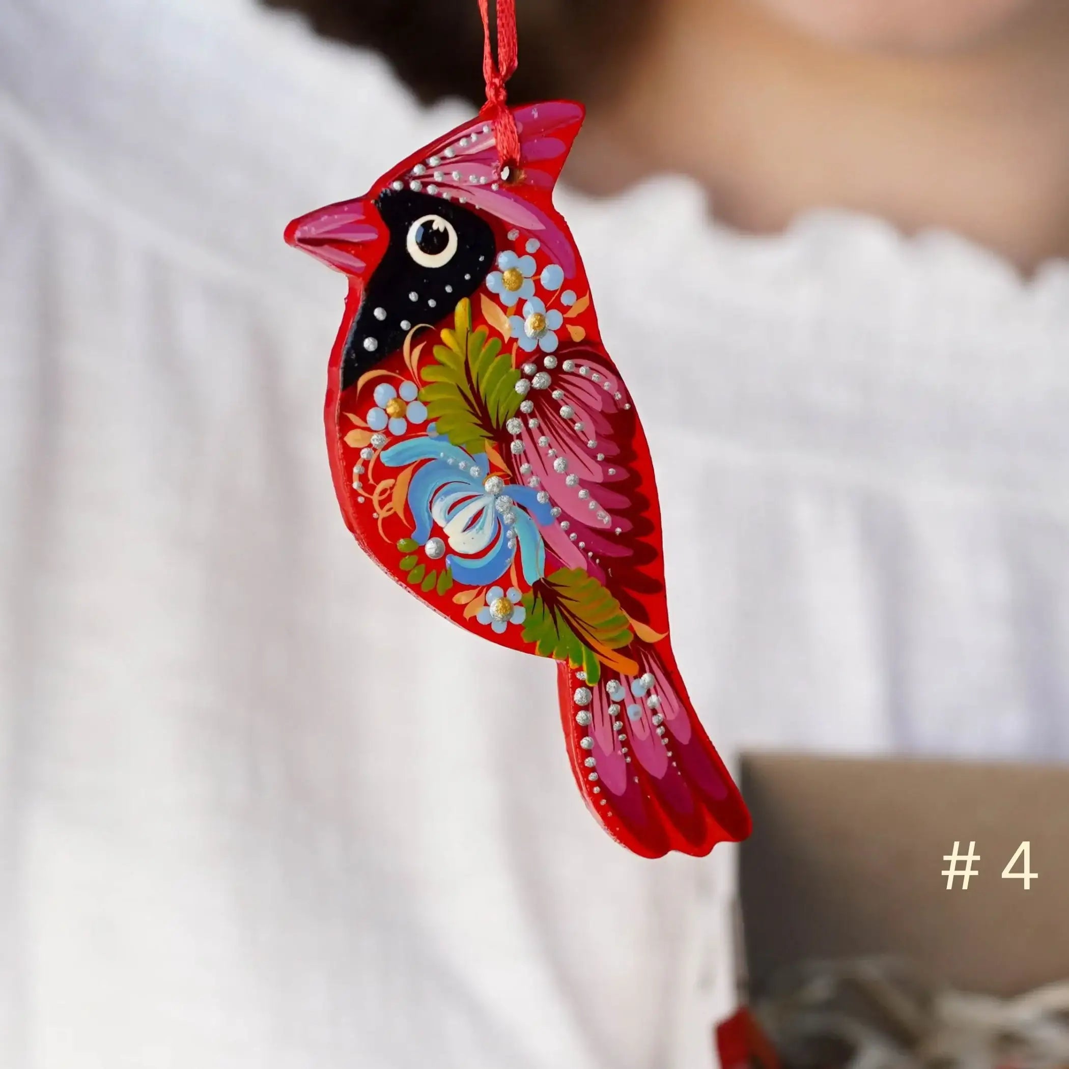 Cardinal Christmas Ornament Painted on Wood