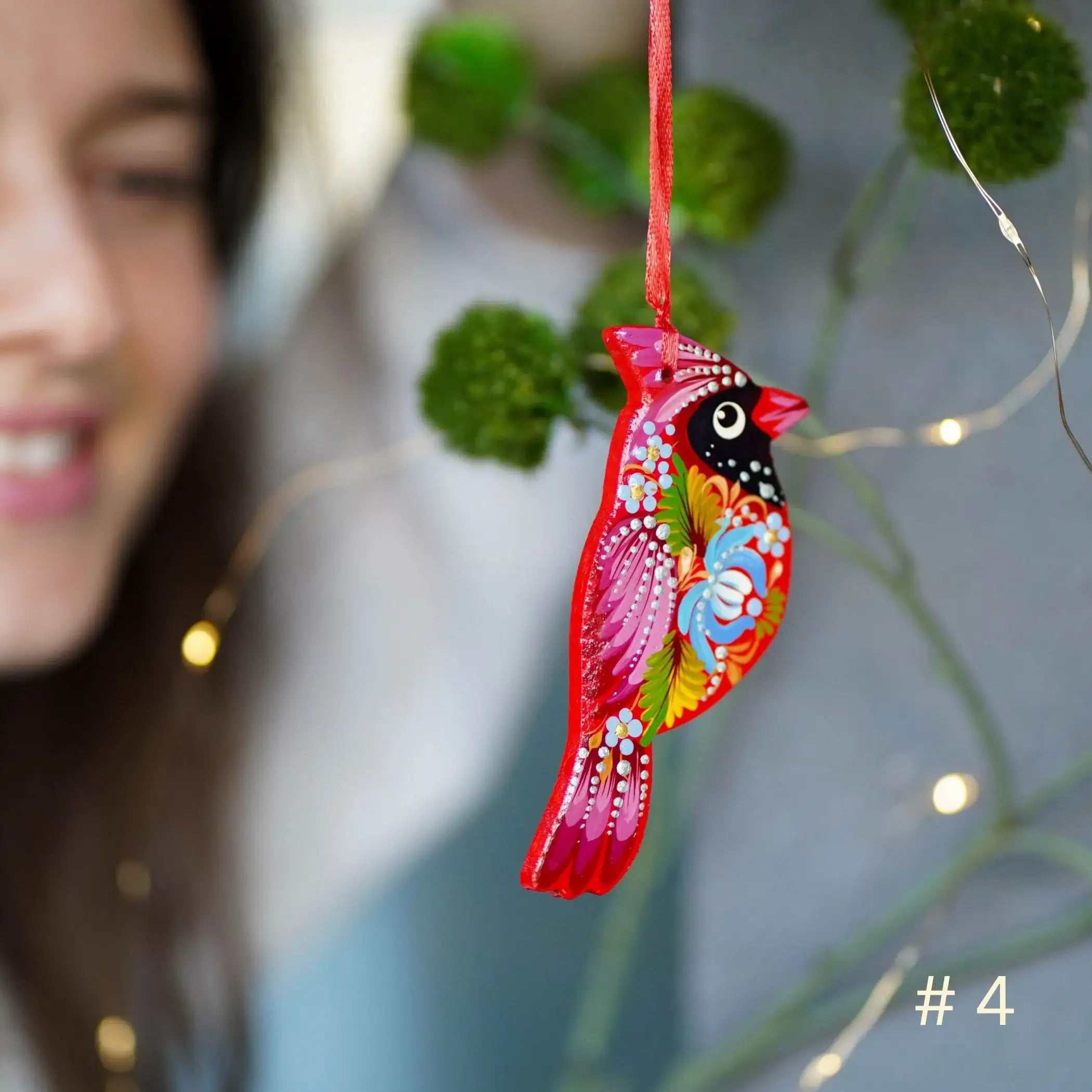 Cardinal Christmas Ornament Painted on Wood