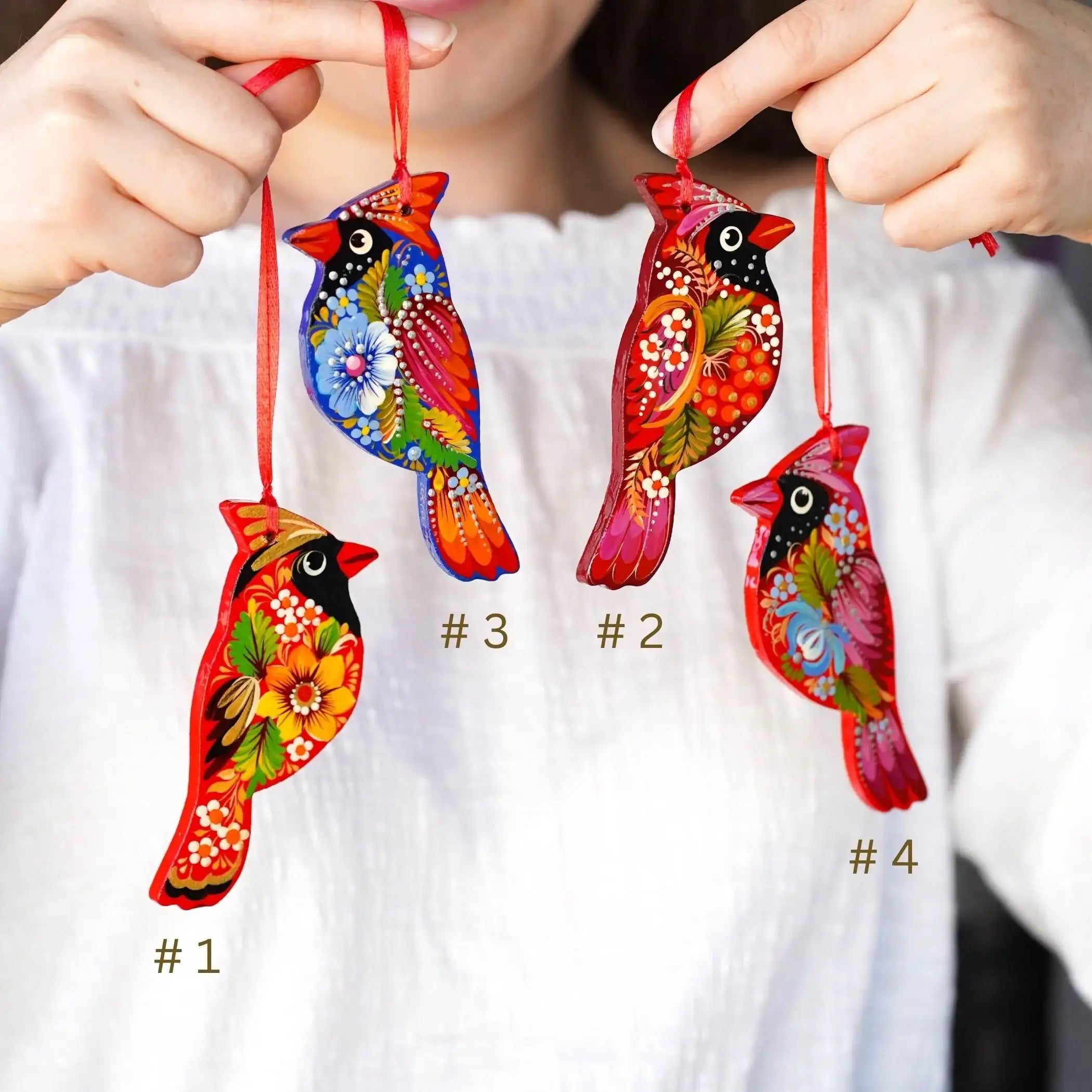 Cardinal Christmas Ornament Painted on Wood