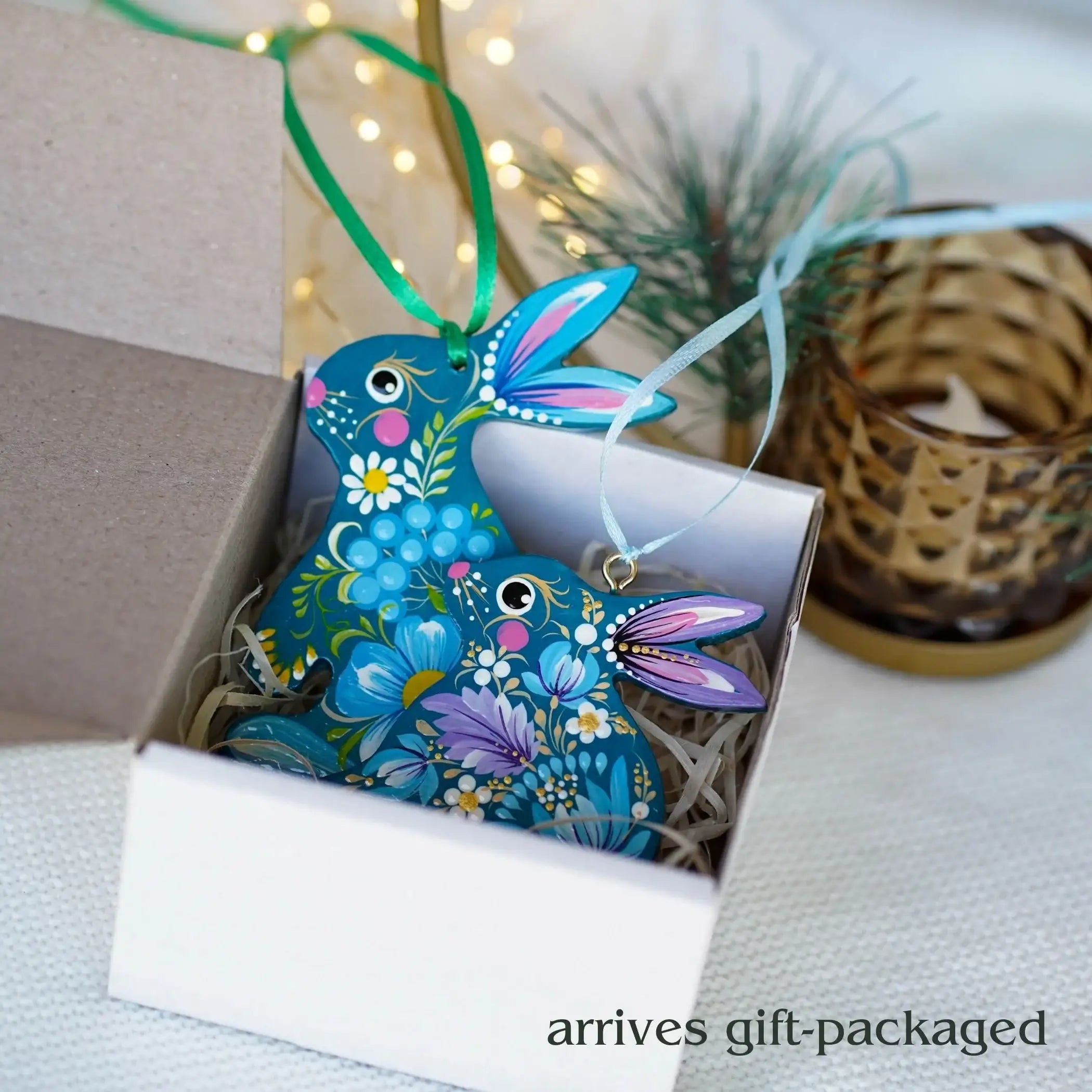 Personalized Painted Rabbit & Bunny Family Ornament Set