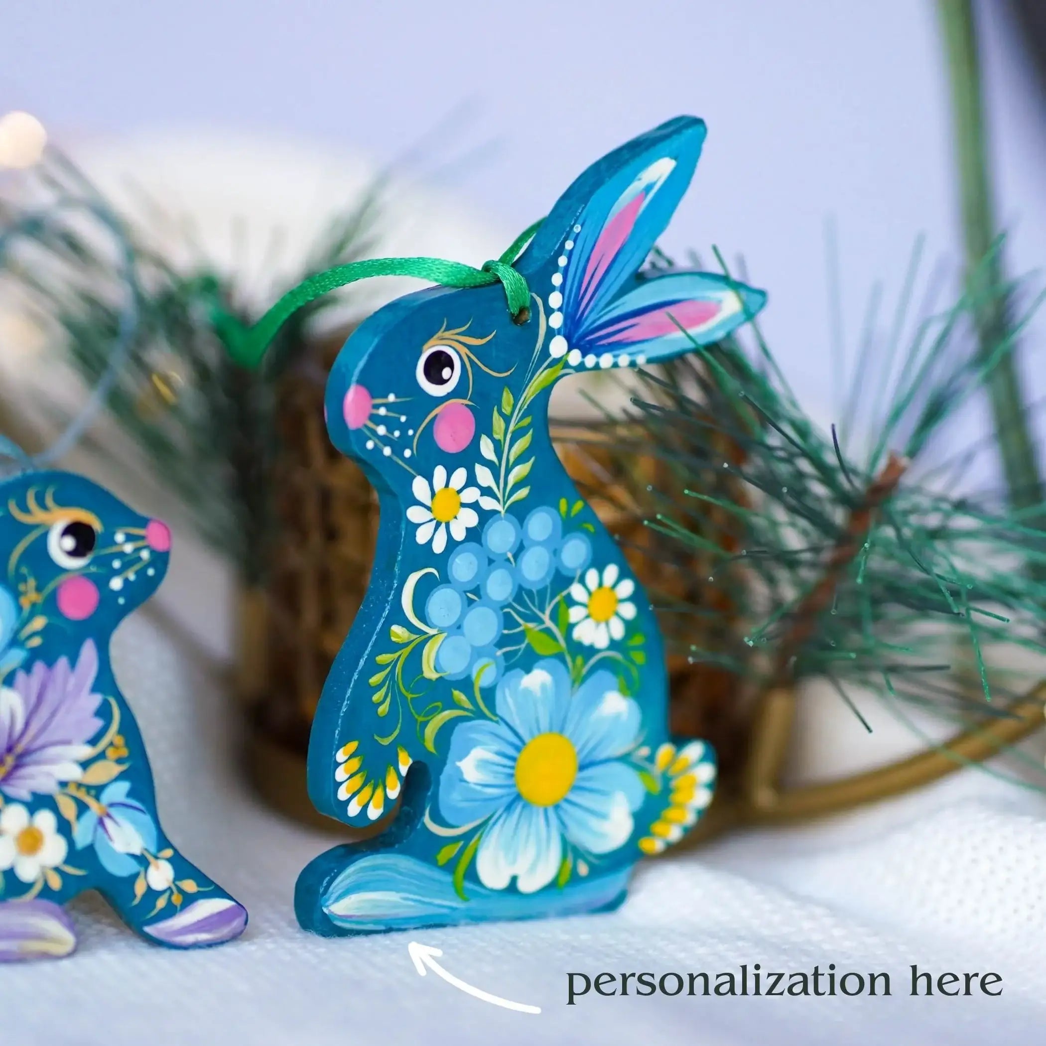 Personalized Painted Rabbit & Bunny Family Ornament Set