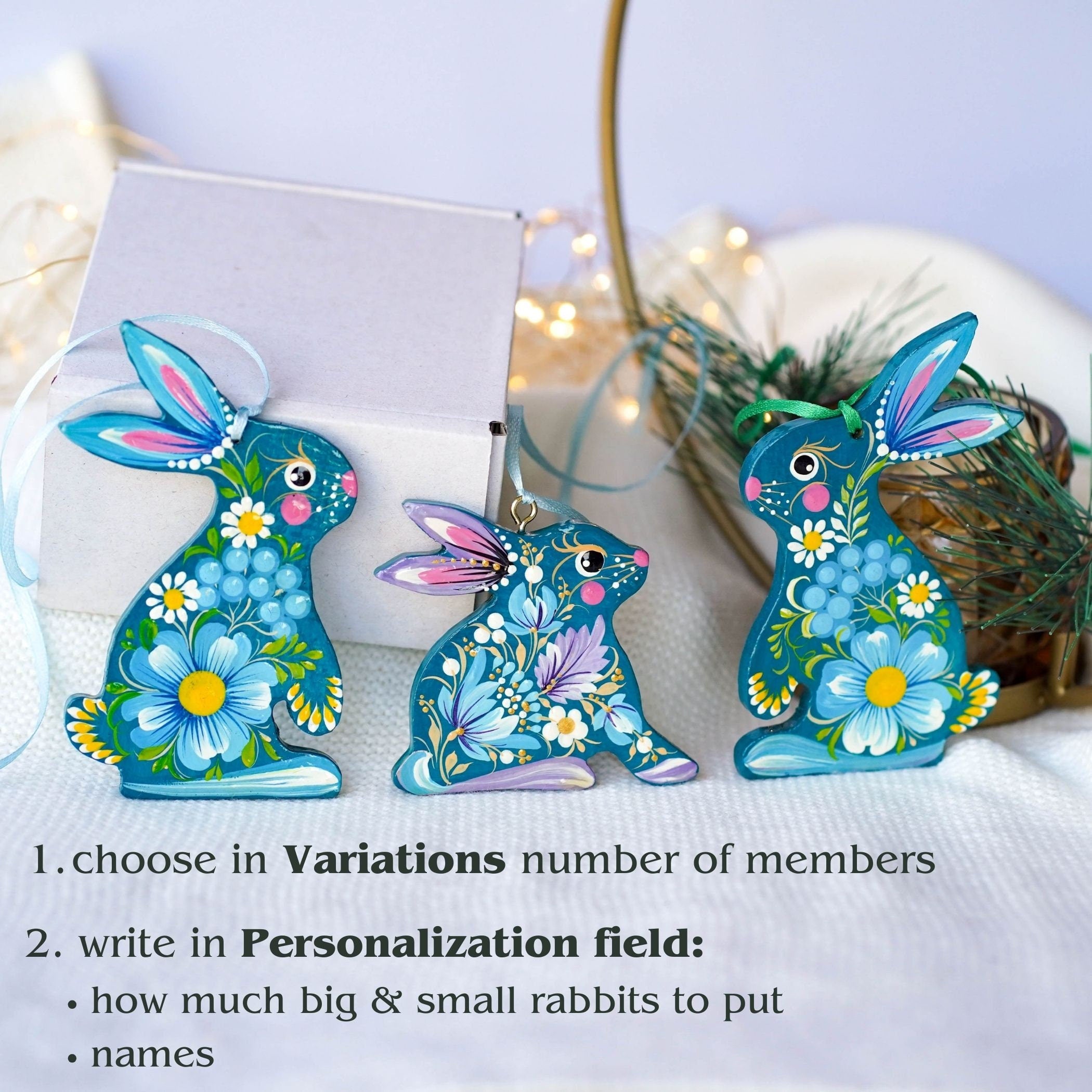 Personalized Painted Rabbit & Bunny Family Ornament Set