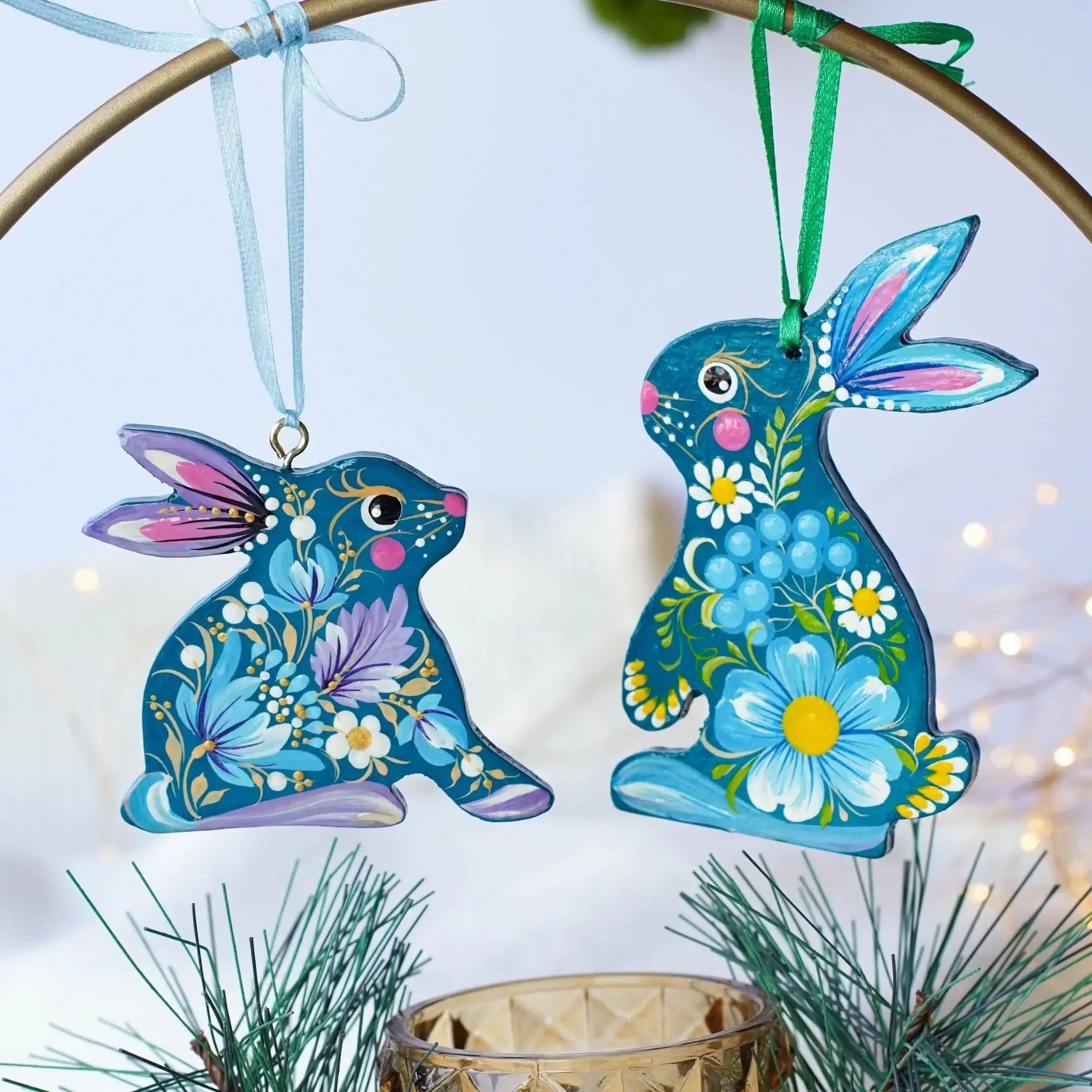 Personalized Painted Rabbit & Bunny Family Ornament Set