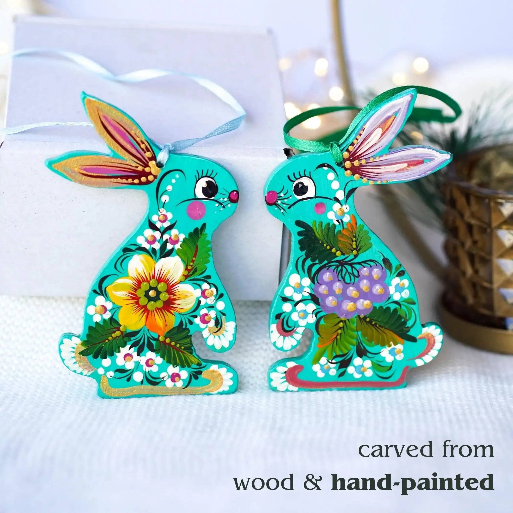 Personalized Set of Painted Wooden Family Easter Bunnies