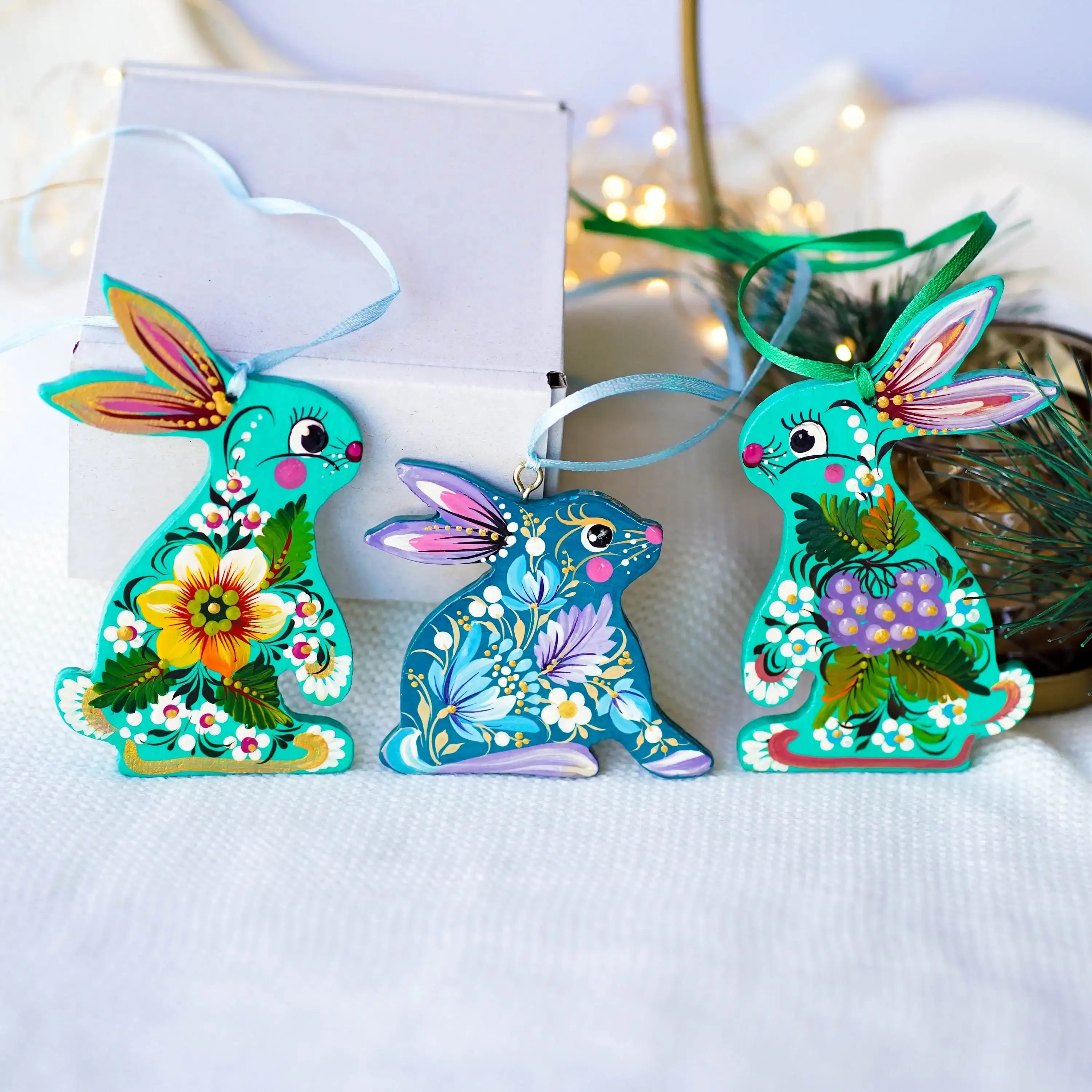 Personalized Set of Painted Wooden Family Easter Bunnies