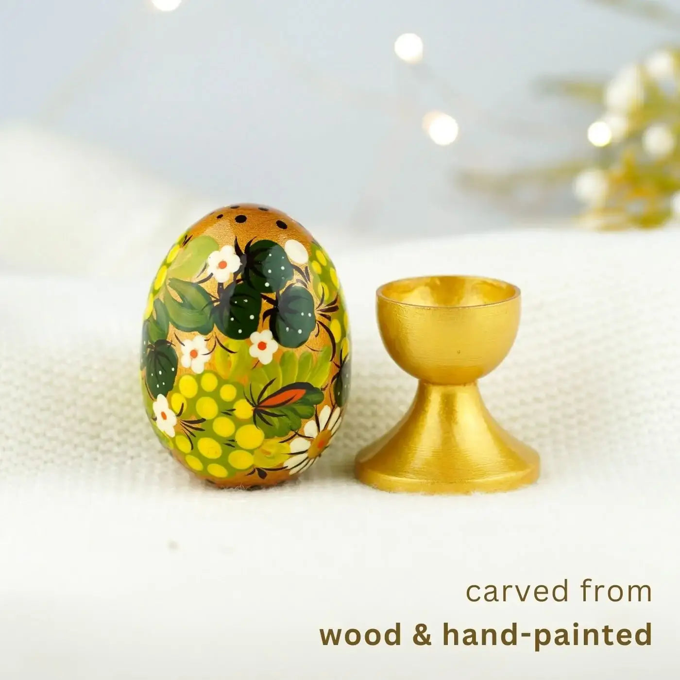 Hand-painted Green Wooden Easter Egg - Ukrainian Pysanky Egg