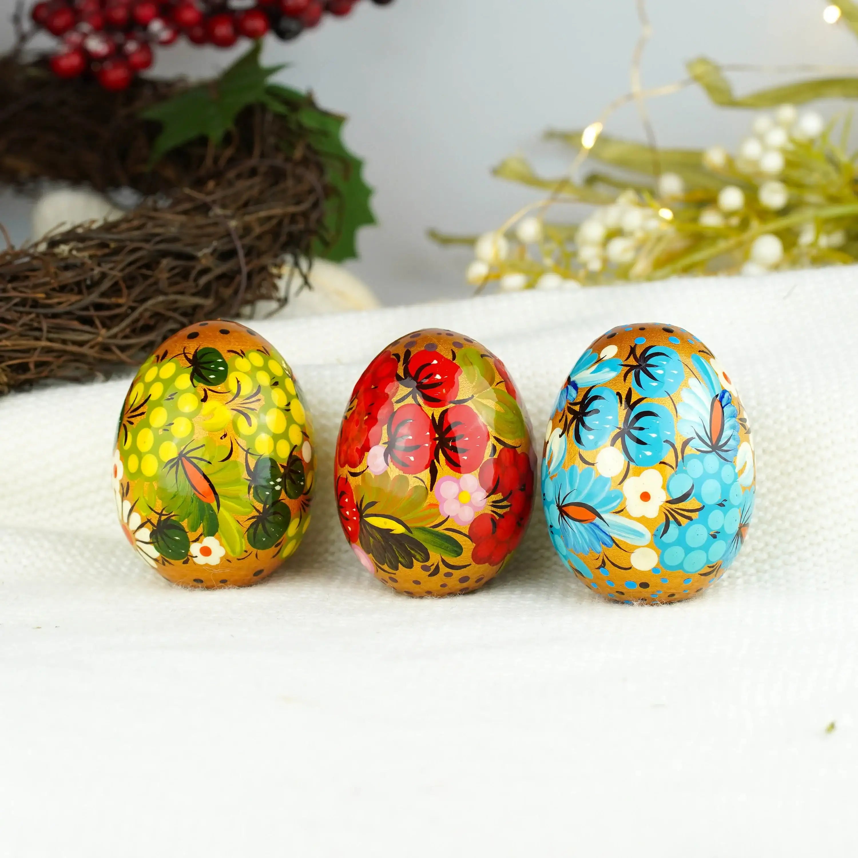 Hand-painted Green Wooden Easter Egg - Ukrainian Pysanky Egg