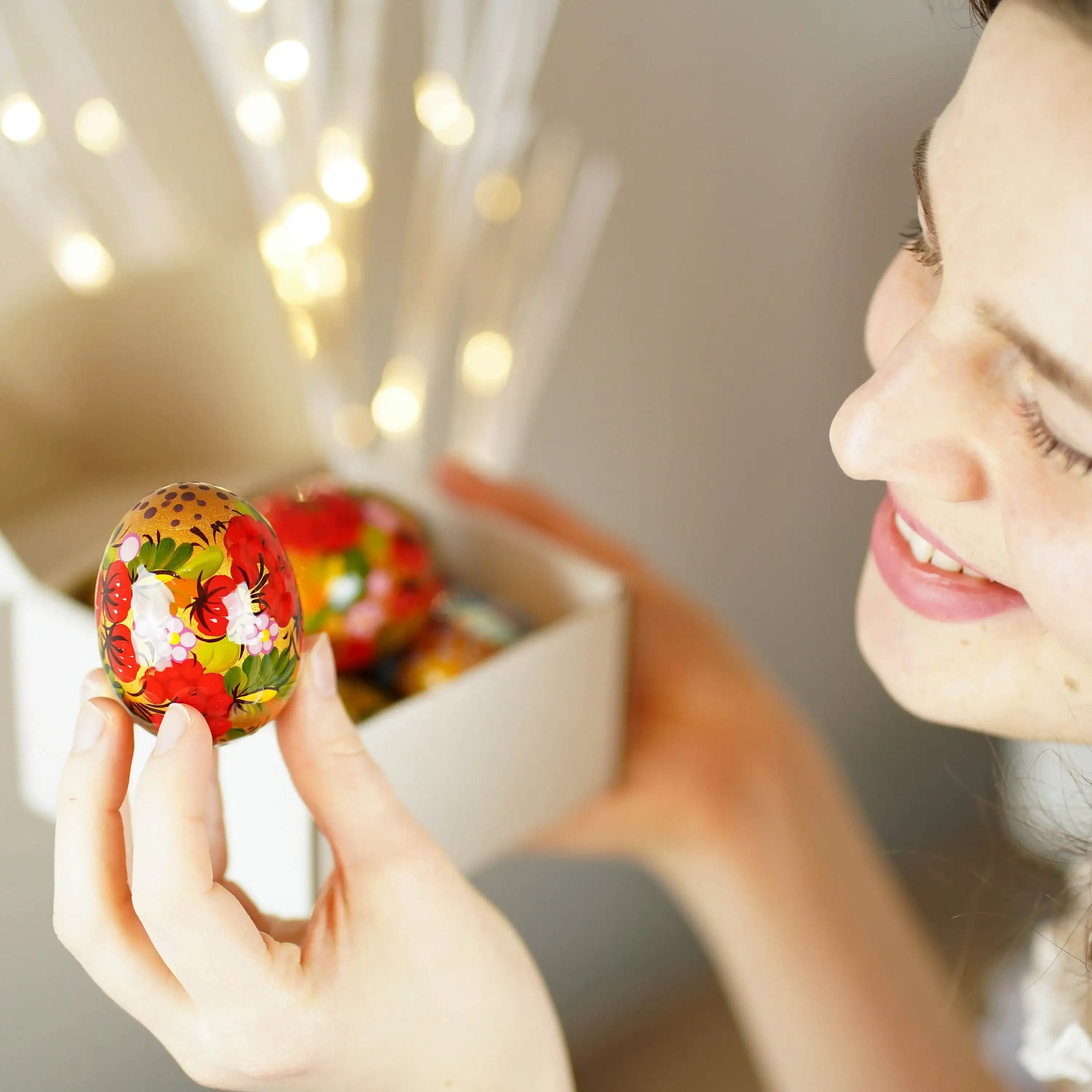 Hand-painted Strawberry Wooden Easter Egg - Unique Petrykivka Egg