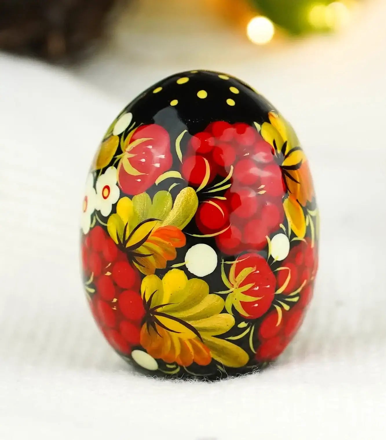 Hand-painted Wooden Strawberry Easter Egg - Ukrainian Pysanky Egg