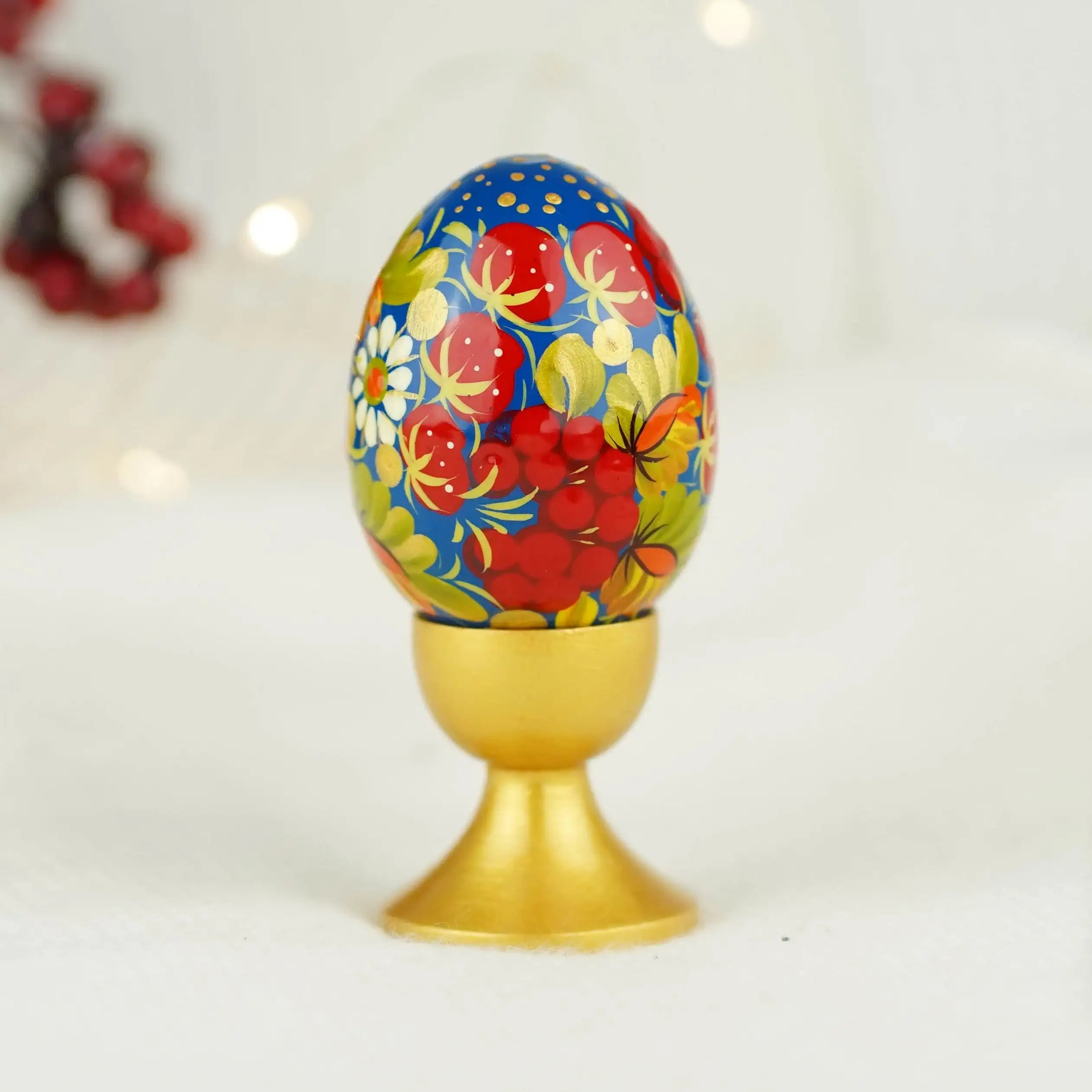 Hand-painted Wooden Strawberry Easter Egg