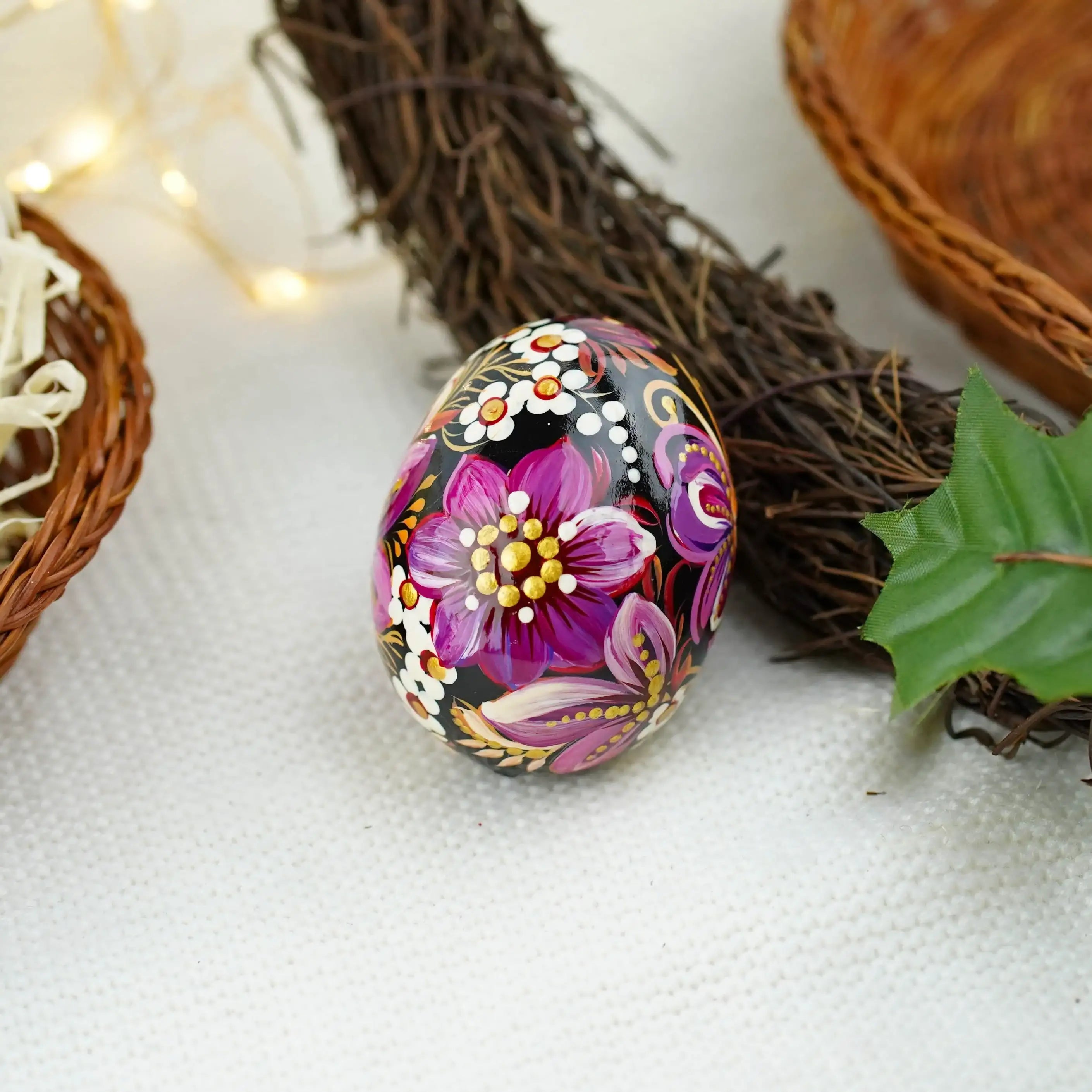 Hand-painted Purple Butterfly Easter Egg Carved from Wood