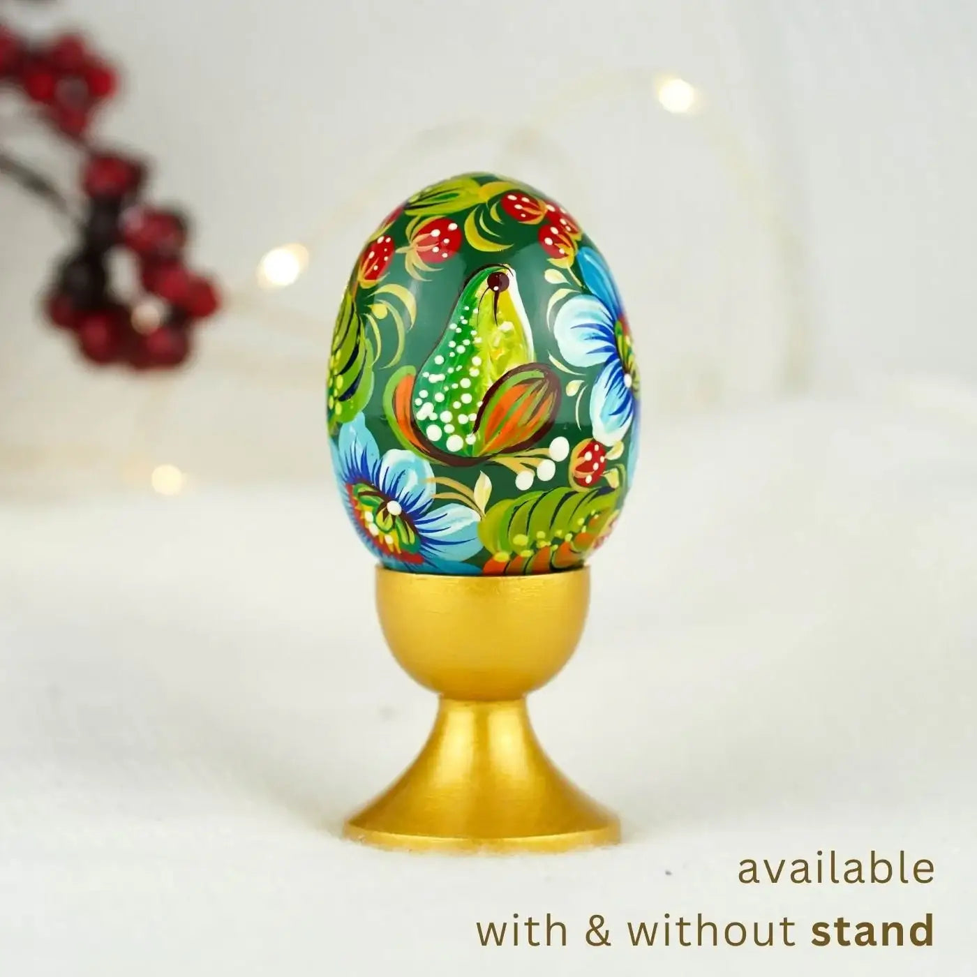 Painted Wooden Frog Easter Egg - Ukrainian Petrykivka Easter Decoration