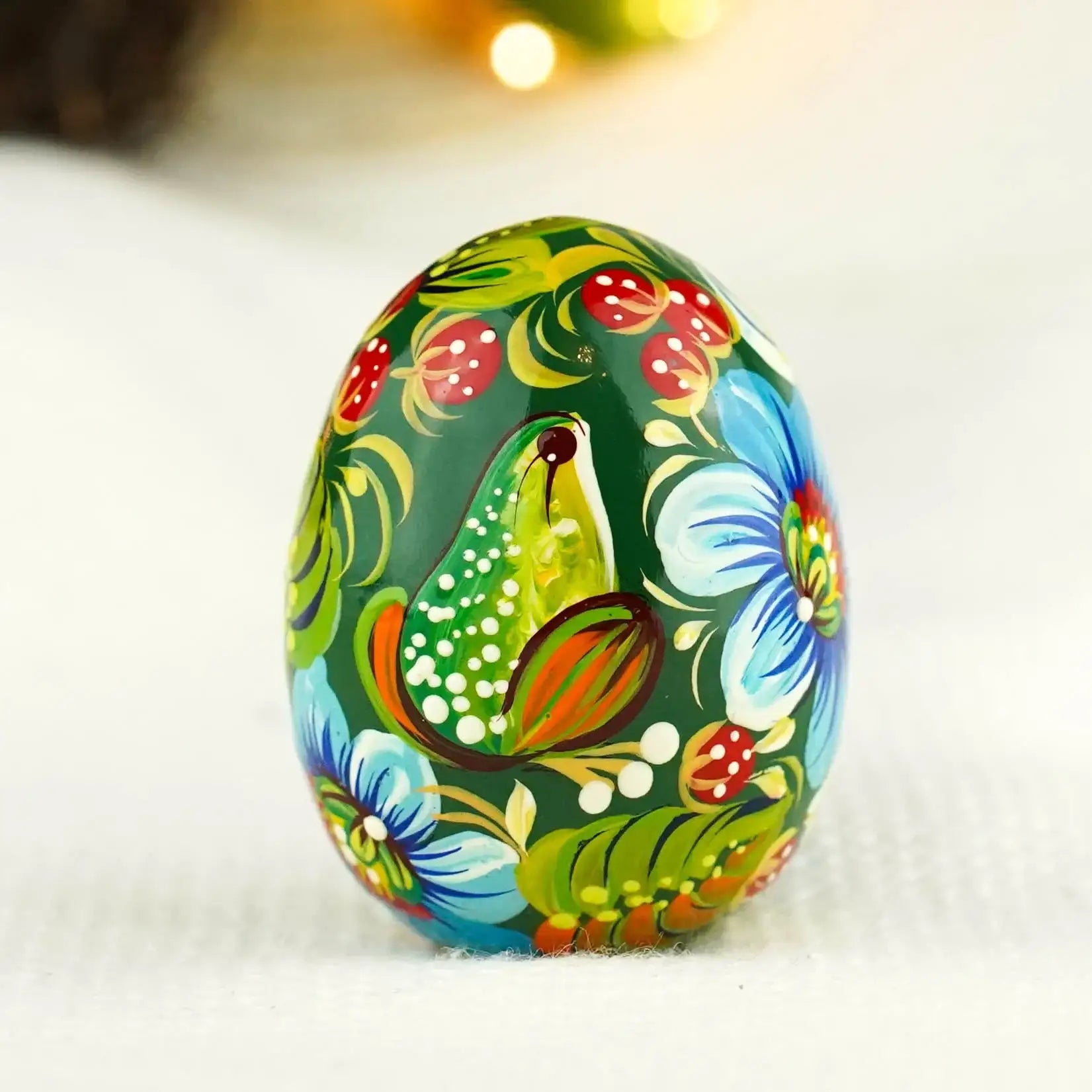 Painted Wooden Frog Easter Egg - Ukrainian Petrykivka Easter Decoration