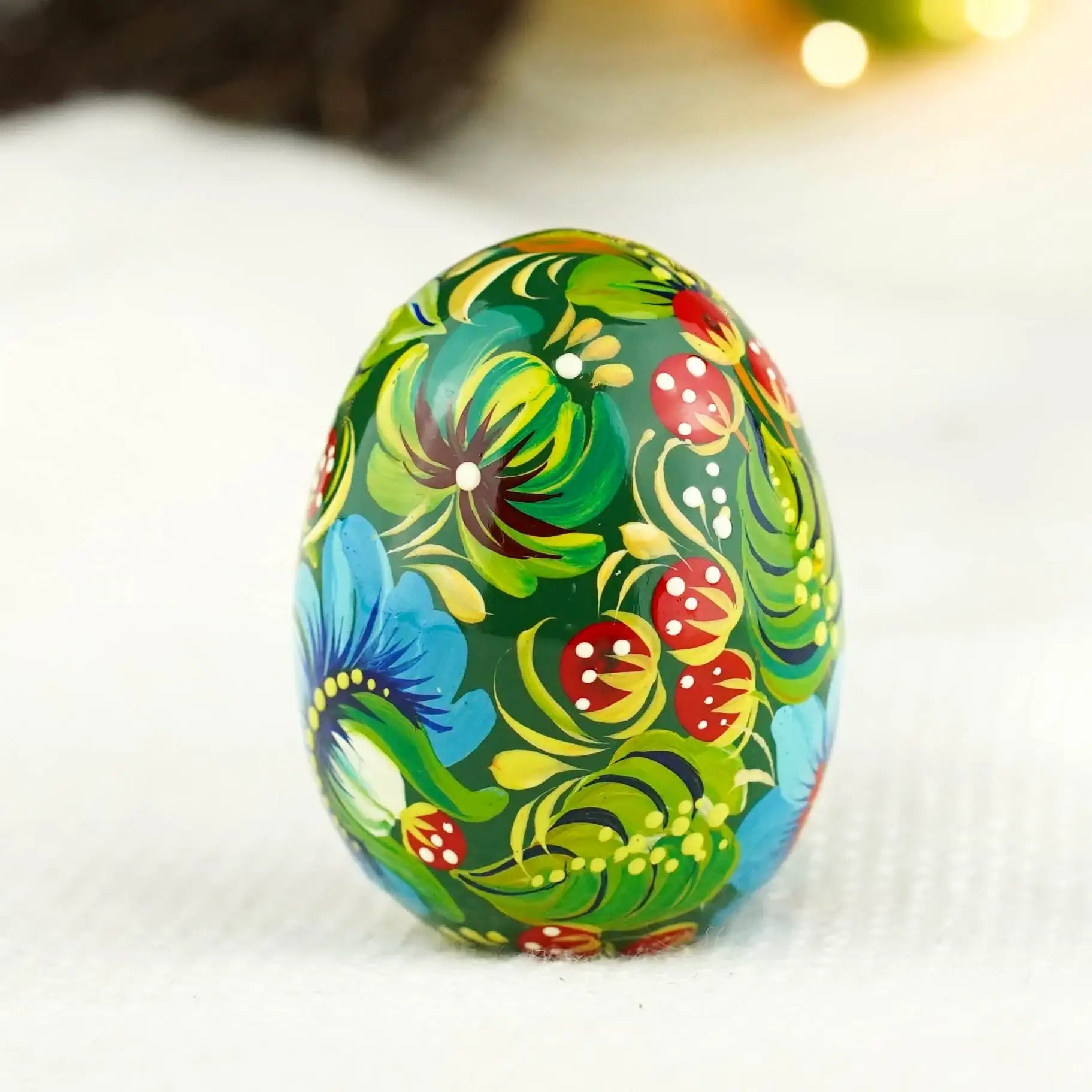 Painted Wooden Frog Easter Egg - Ukrainian Petrykivka Easter Decoration