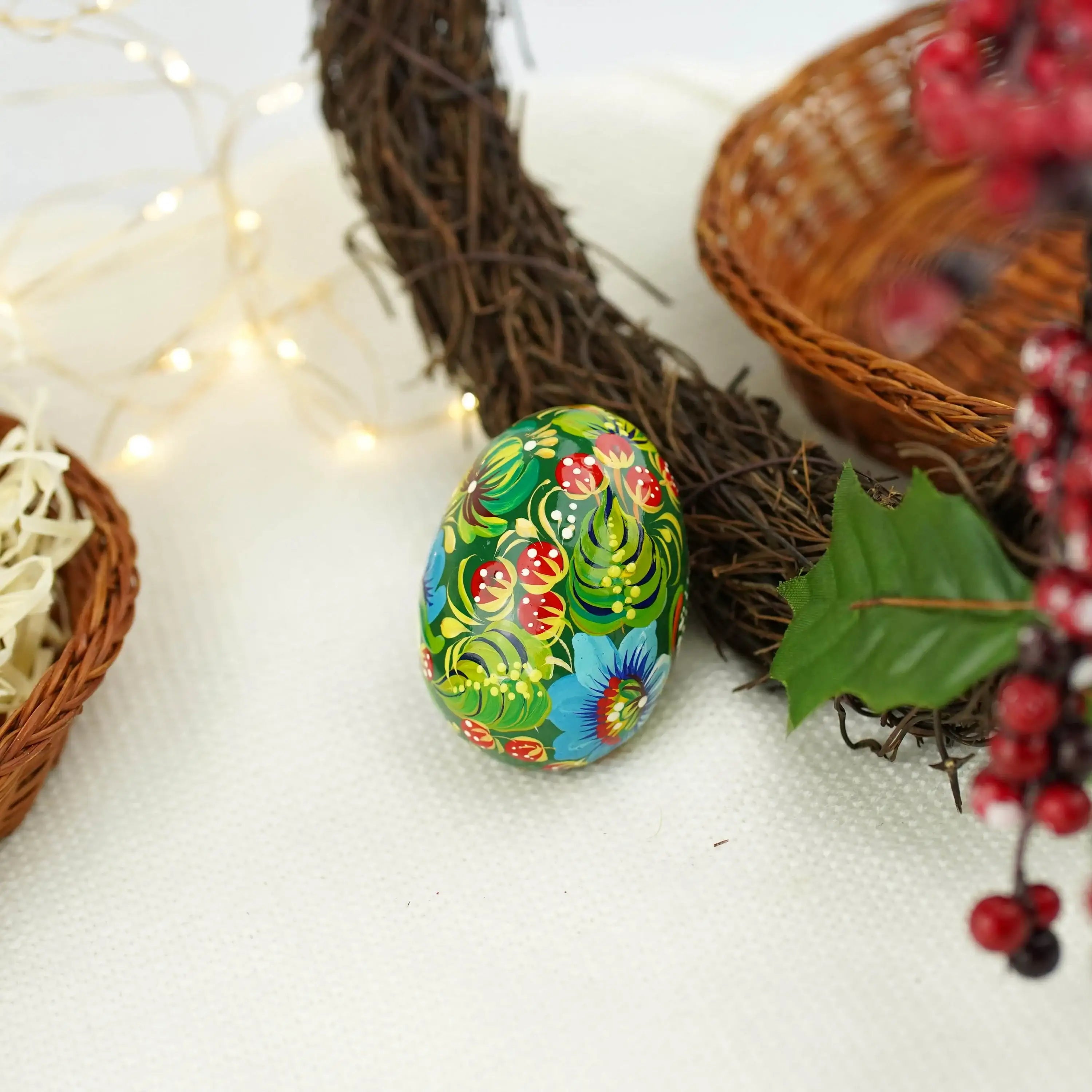 Painted Wooden Frog Easter Egg - Ukrainian Petrykivka Easter Decoration