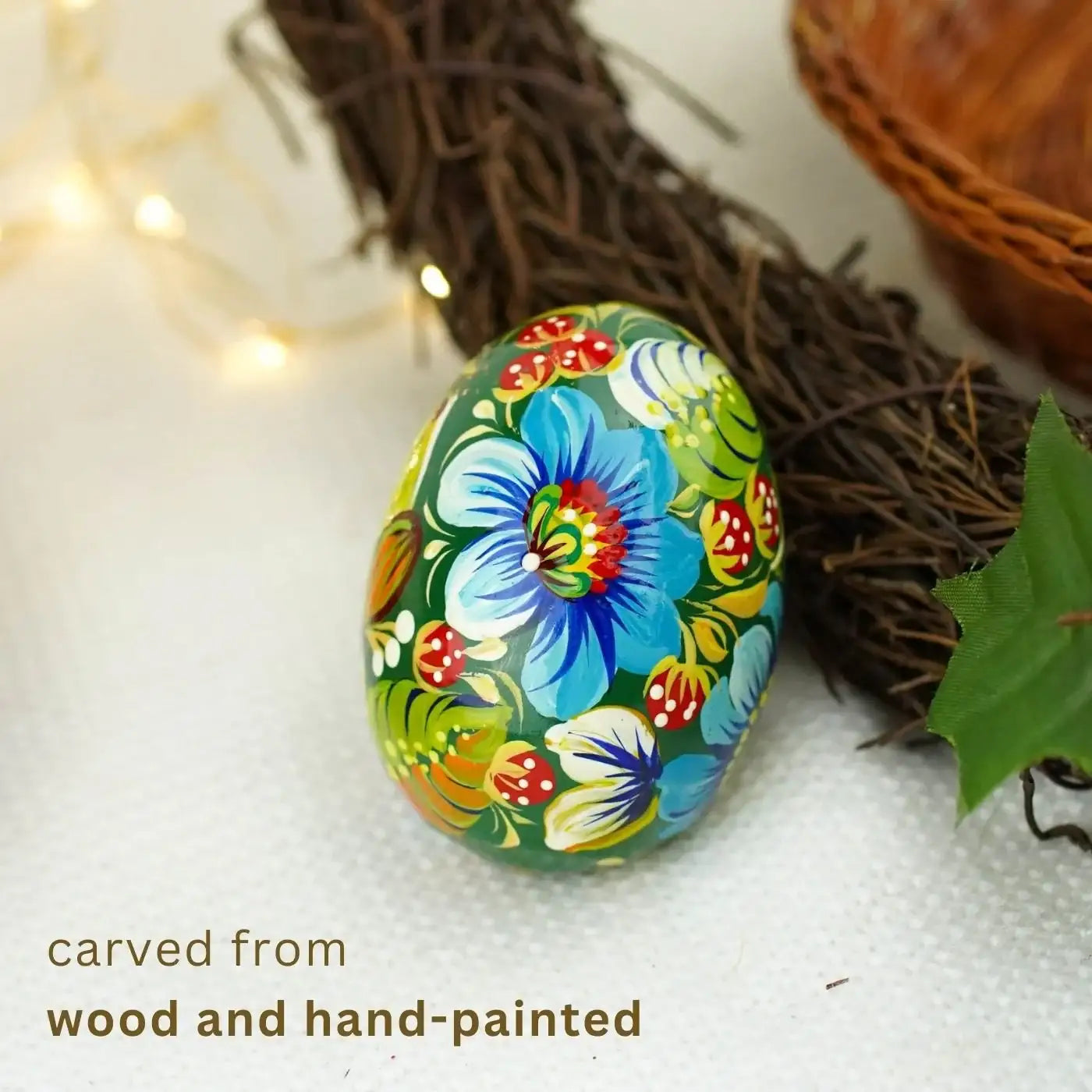 Painted Wooden Frog Easter Egg - Ukrainian Petrykivka Easter Decoration