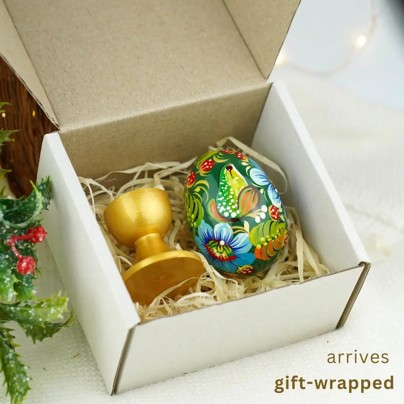 Painted Wooden Frog Easter Egg - Ukrainian Petrykivka Easter Decoration