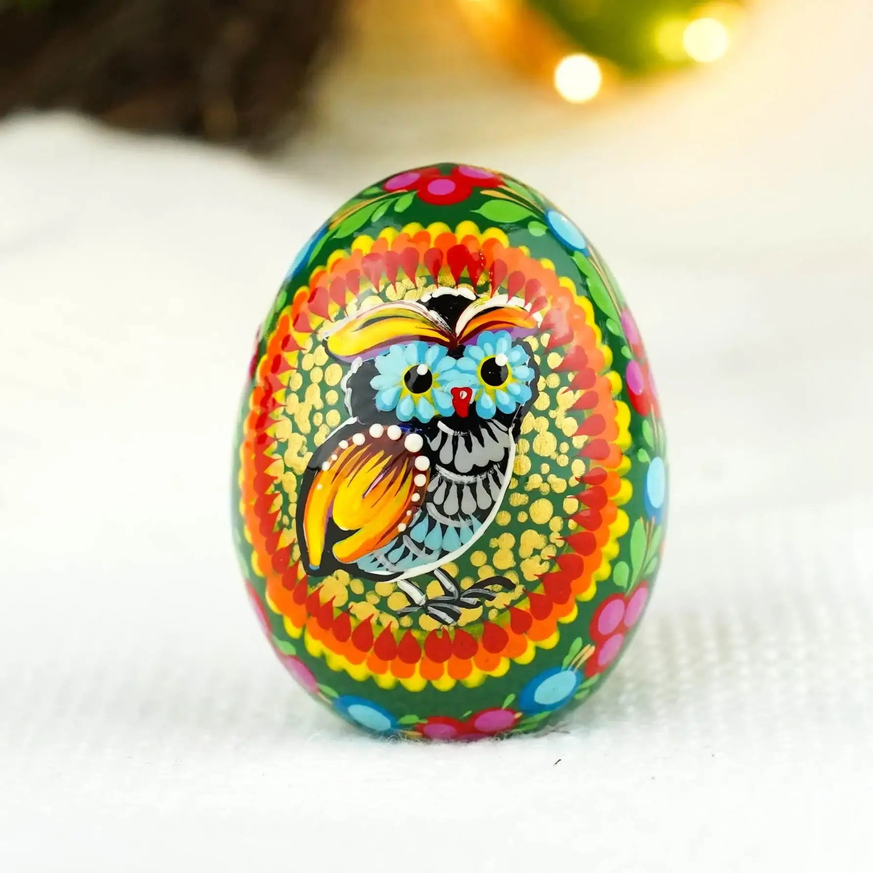 Wooden Owl Easter Egg - Hand-painted Easter Egg Decoration