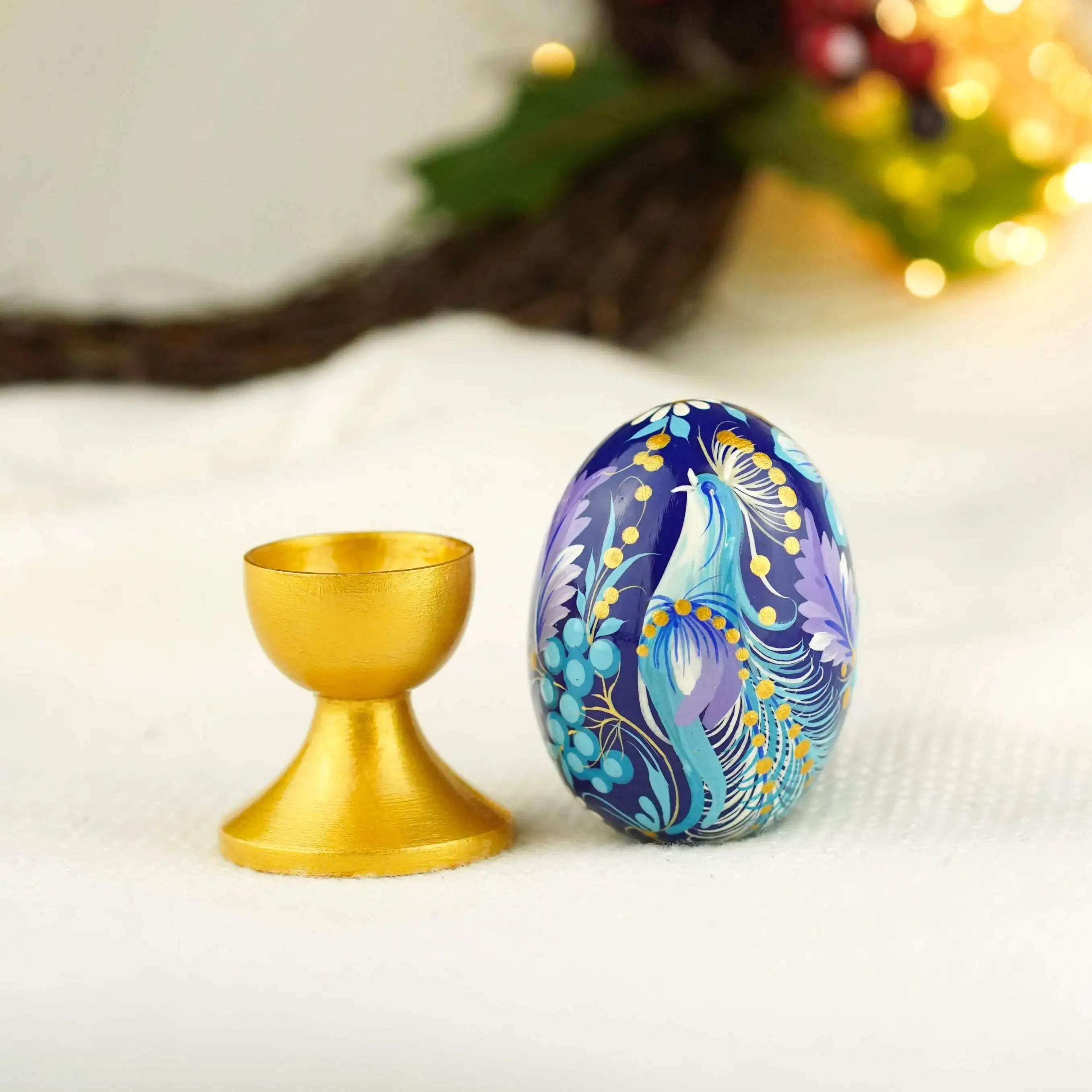 Hand-painted Wooden Blue Bird Easter Egg