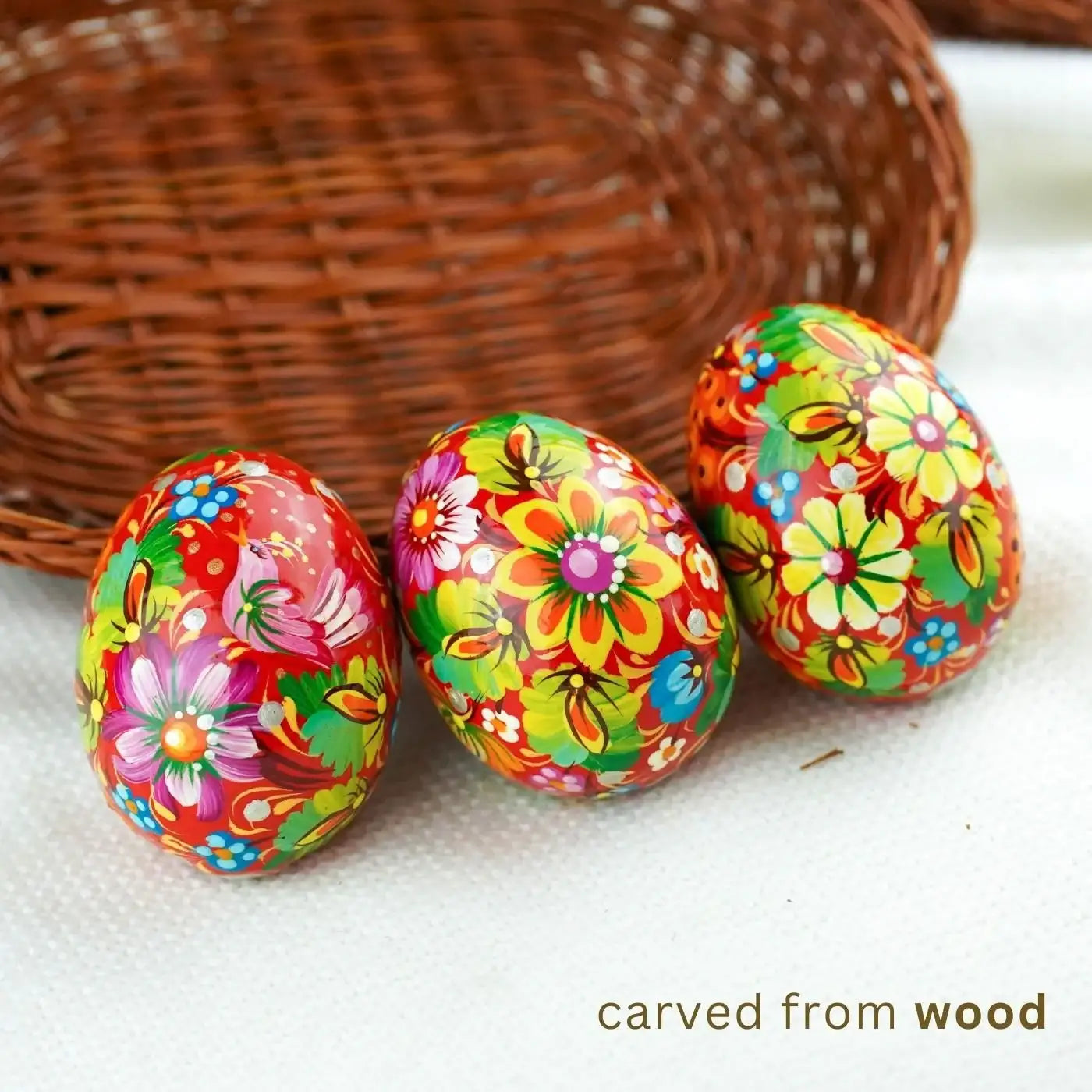 Set of 3 Hand-painted Wooden Bird Easter Eggs