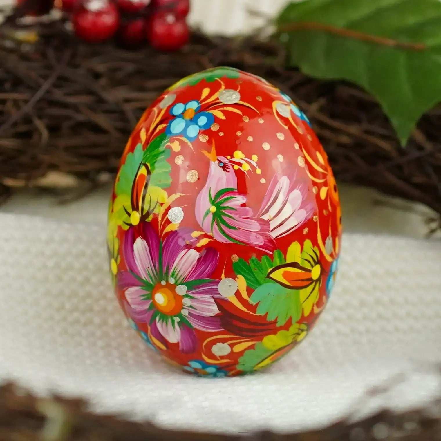 Set of 3 Hand-painted Wooden Bird Easter Eggs