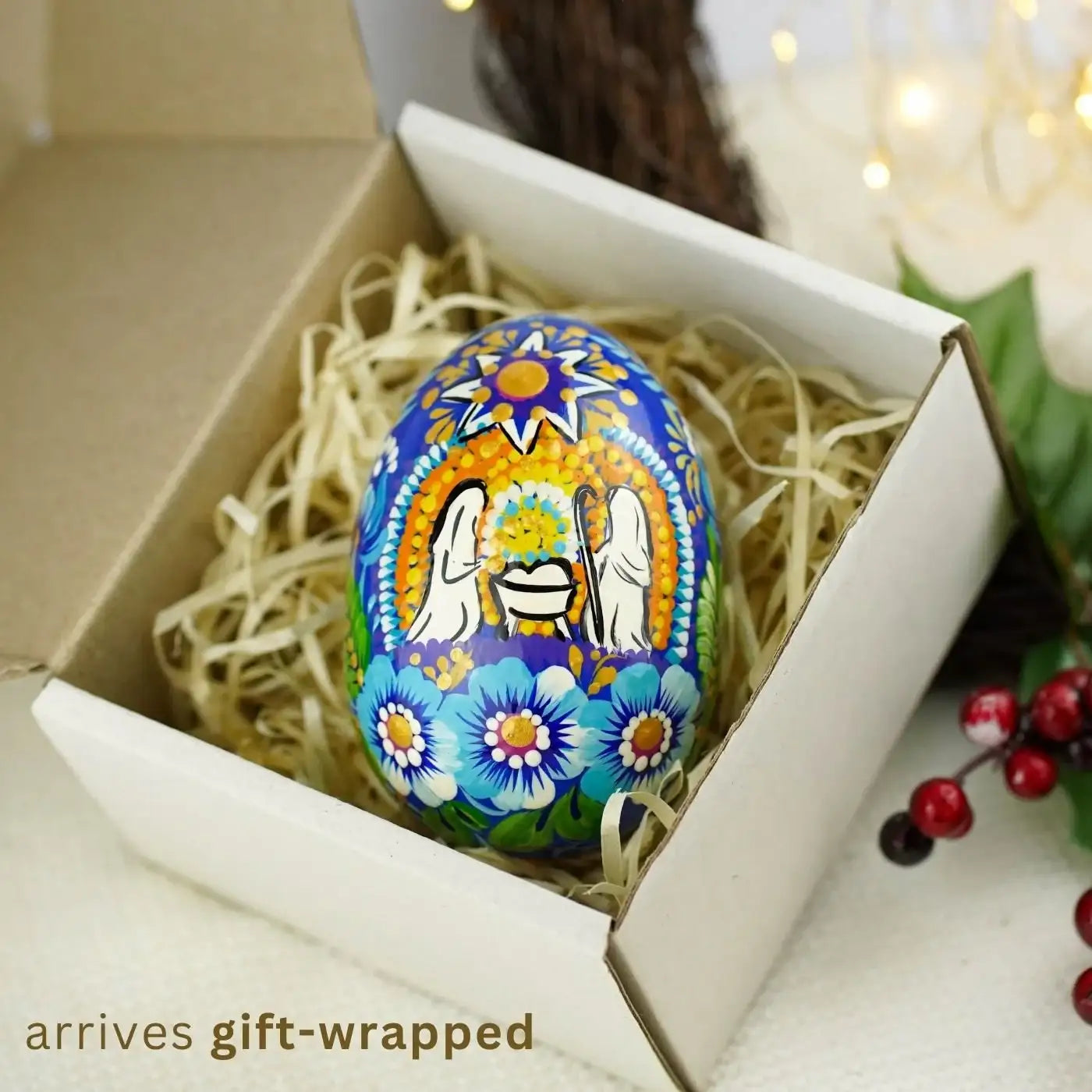 Large Wooden Nativity Scene Egg 3.54 in - Hand-painted Easter Egg Decoration