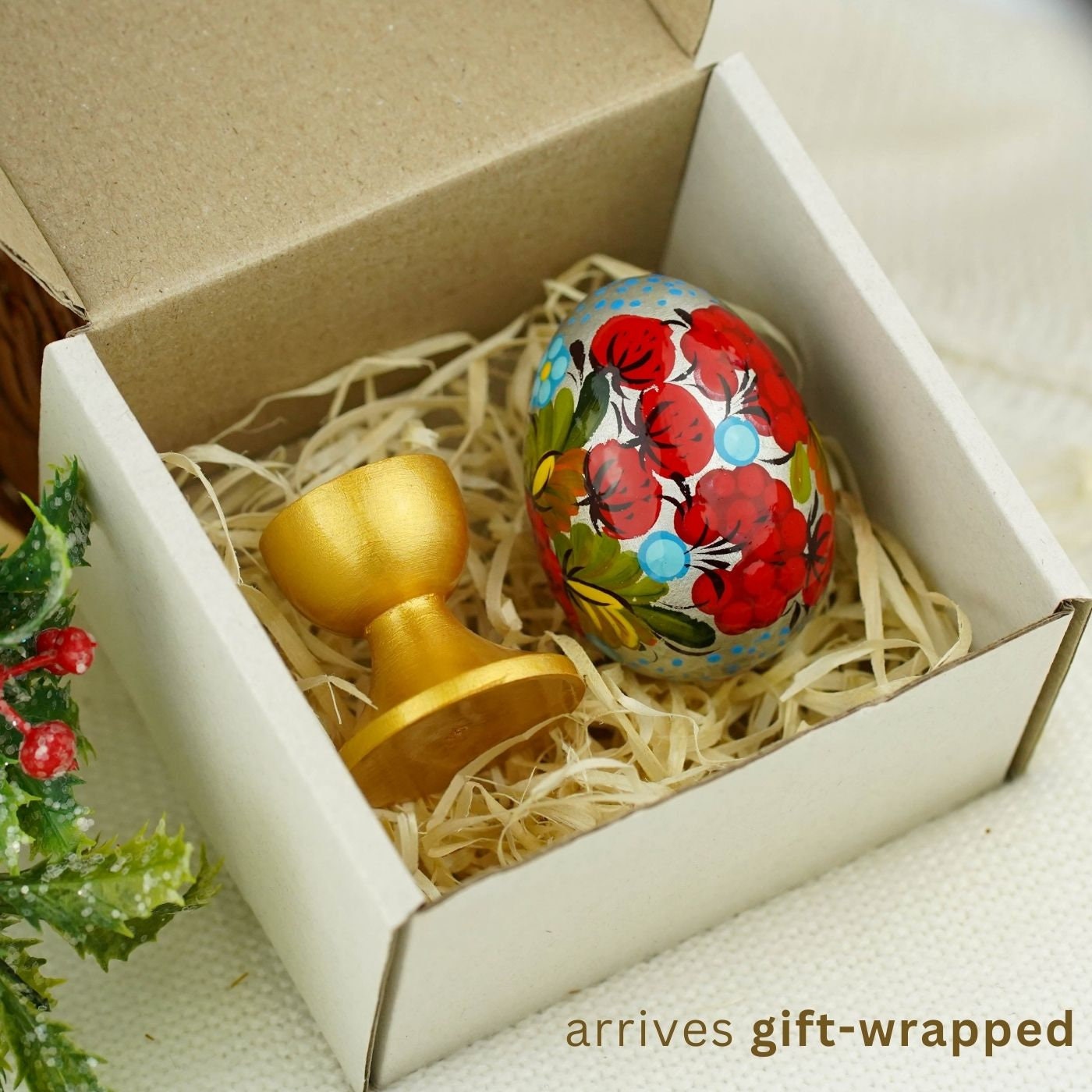 Painted Strawberry Easter Egg - Handmade Ukrainian Pysanky Egg