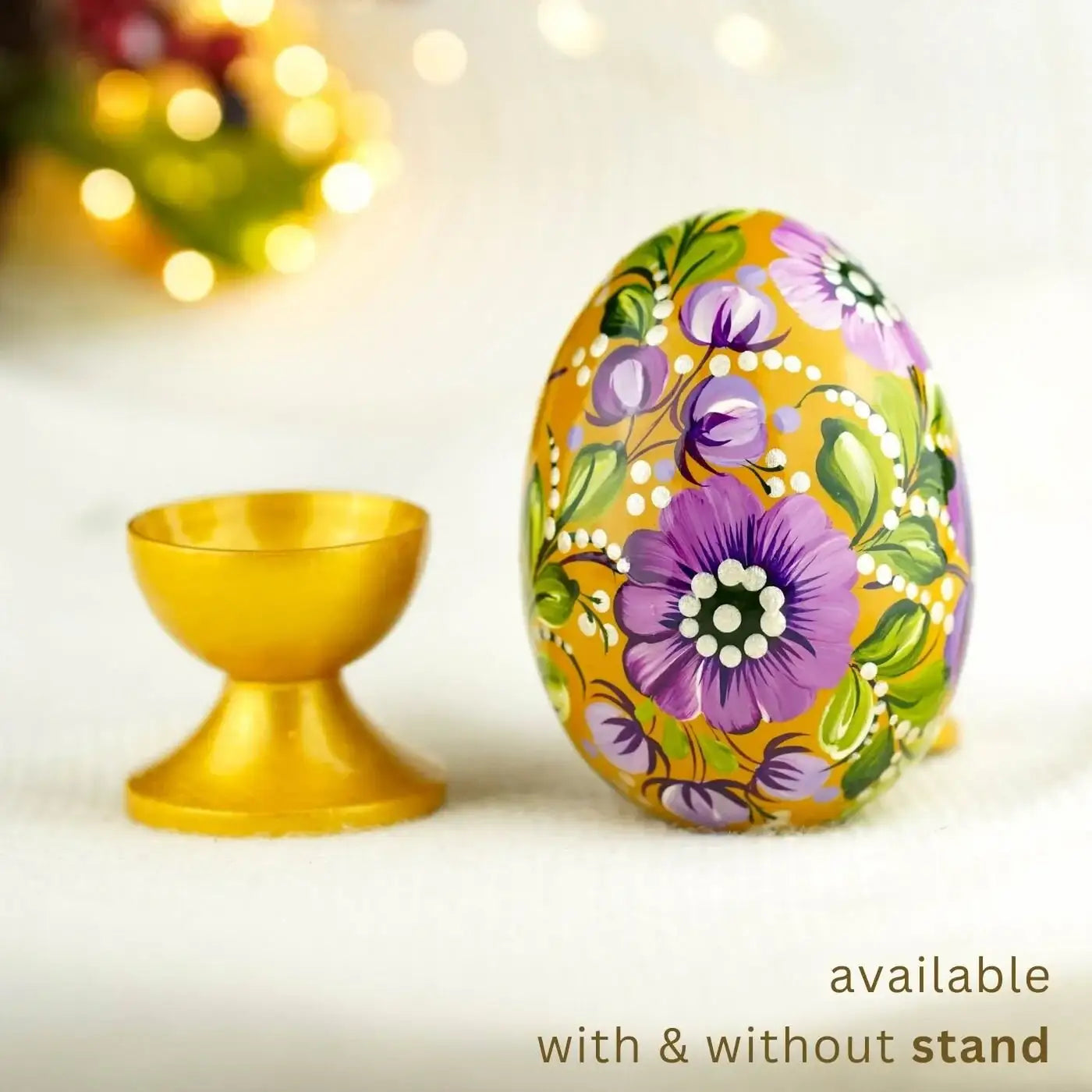 Large 3.54' Hand-painted Hummingbird Easter Egg - Wooden Purple Flower Egg