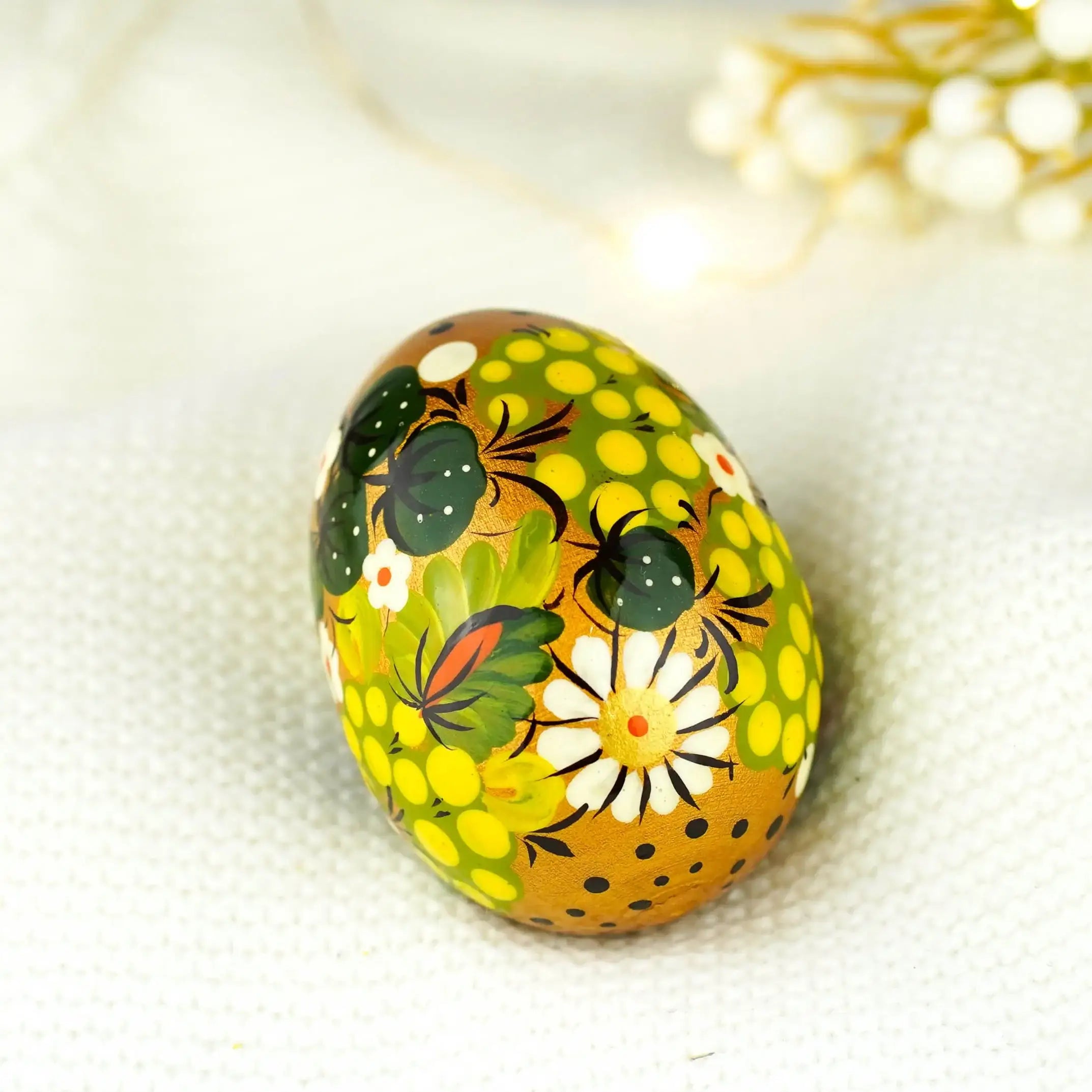 Hand-painted Green Wooden Easter Egg - Ukrainian Pysanky Egg